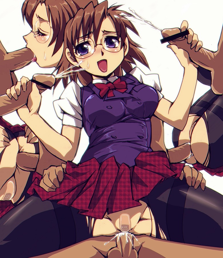 :d anal anal_access anal_only anal_only_maebari anal_sex bandaid bandaid_on_pussy blue_eyes blush bowtie brown_hair censored clothed_female_nude_male clothed_sex copyright_request cum cum_inside double_handjob ejaculation fellatio female gangbang glasses group_sex handjob kamisimo_90 maebari male male_penetrating_female multiple_boys multiple_males multiple_penises multiple_views no_panties open_mouth oral oral_sex pantyhose partially_visible_vulva penis plaid purple_eyes pussy rule34 school_uniform sex skirt smile straddle straight tartan uncensored