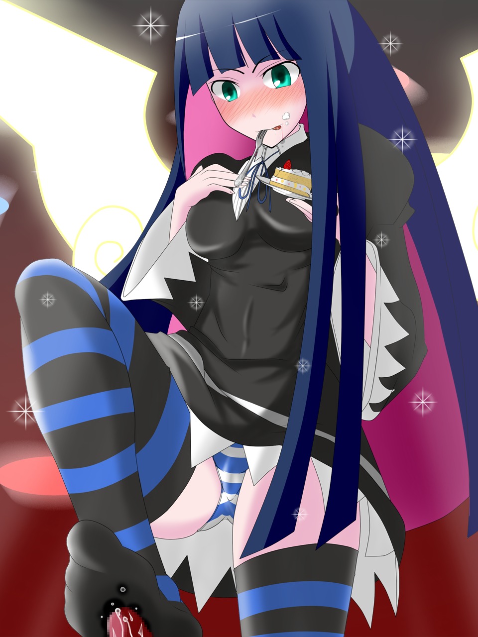 angel blush censored feet female food footjob highres male panties panty_&amp;_stocking_with_garterbelt penis rule34 smile stocking_anarchy underwear wings