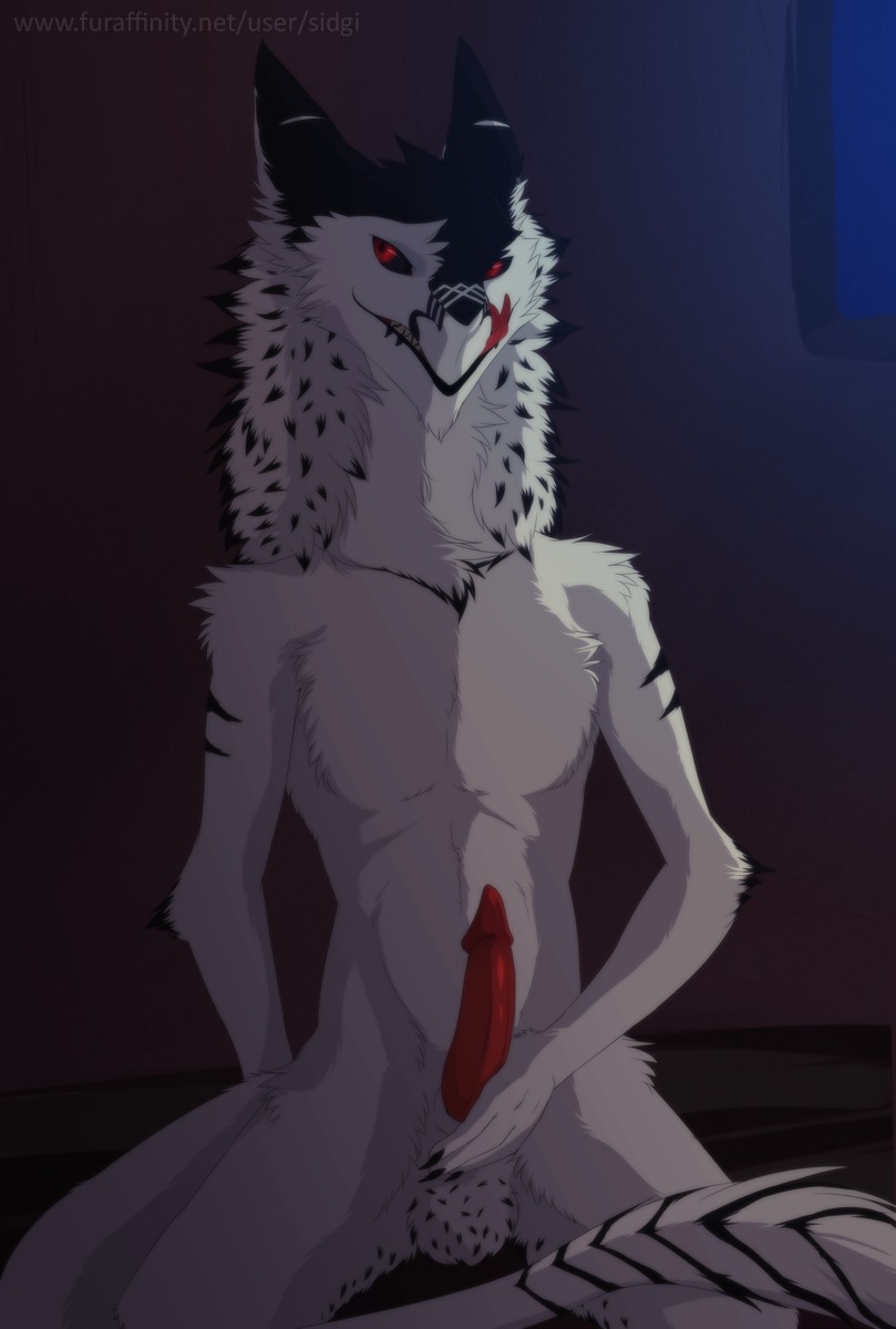 anatomically_correct anatomically_correct_genitalia anatomically_correct_penis animal_genitalia balls e621 erection forked_tongue fur genitals glaring hi_res jager_(specopsdragon) licking licking_lips licking_own_lips male mammal markings masturbation nude penile penile_masturbation penis red_eyes self_lick sergal sergal_penis sheath sidgi solo tail tapering_glans text tongue tongue_out url white_body white_fur