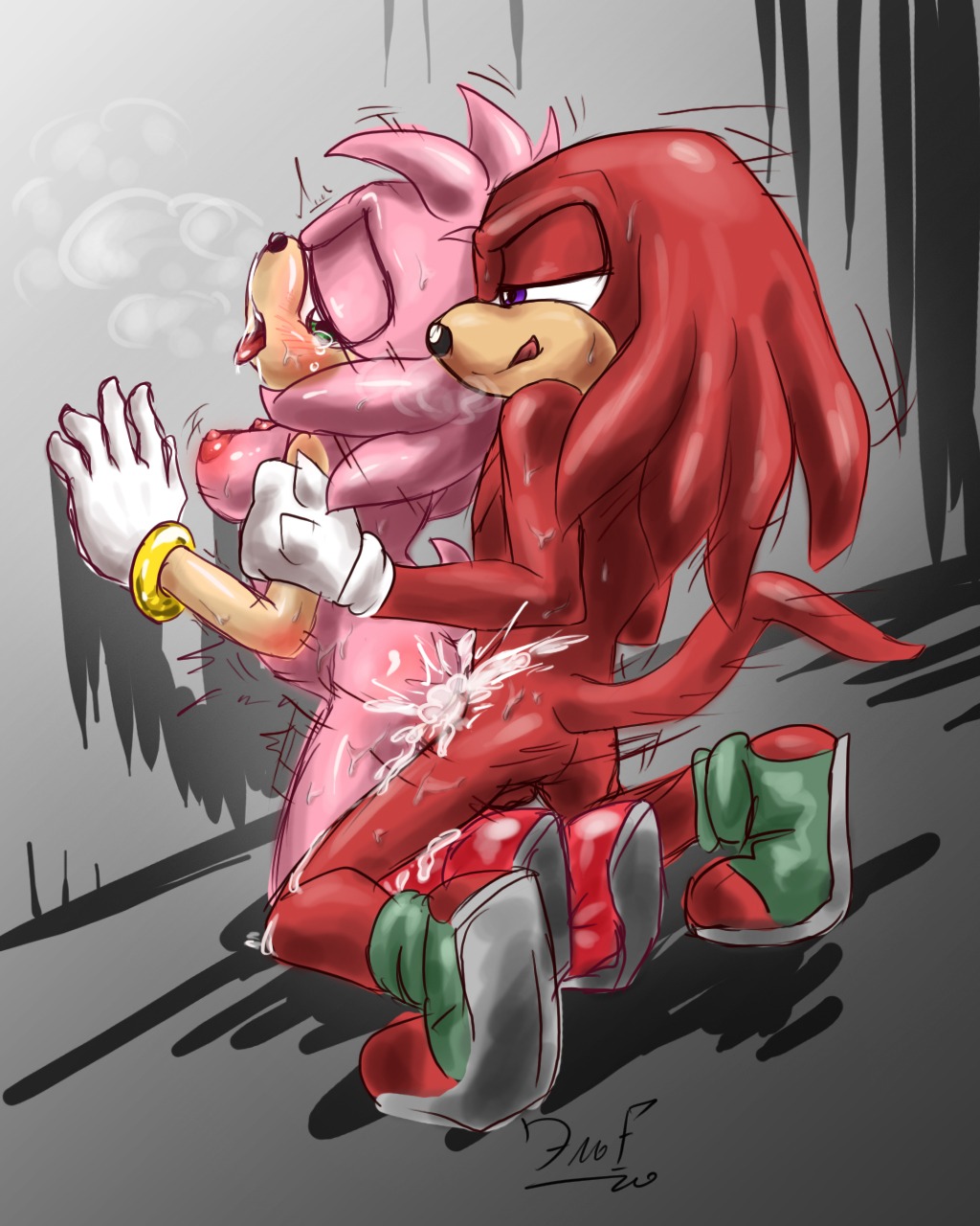 4:5 abdominal_bulge against_surface against_wall ambiguous_penetration amy_rose anthro anthro_on_anthro anthro_penetrated anthro_penetrating anthro_penetrating_anthro areola balls big_breasts blush bodily_fluids breasts clothing cum cum_inside duo e621 echidna erect_nipples eulipotyphlan female female_penetrated footwear genital_fluids genitals hedgehog hi_res knuckles_the_echidna krazyelf male male/female male_penetrating male_penetrating_female mammal monotreme nipples nude orgasm penetration pink_body sega sex shoes sonic_the_hedgehog_(series) thin_calves thin_legs thin_thighs