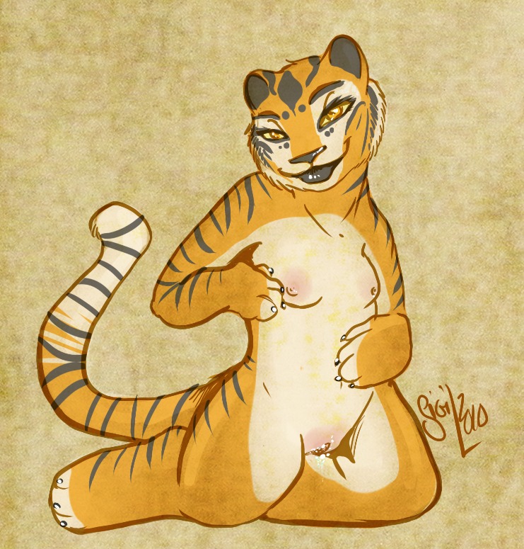 anthro feline female female_only kung_fu_panda master_tigress rule34 sigil signature solo tagme tail text tiger