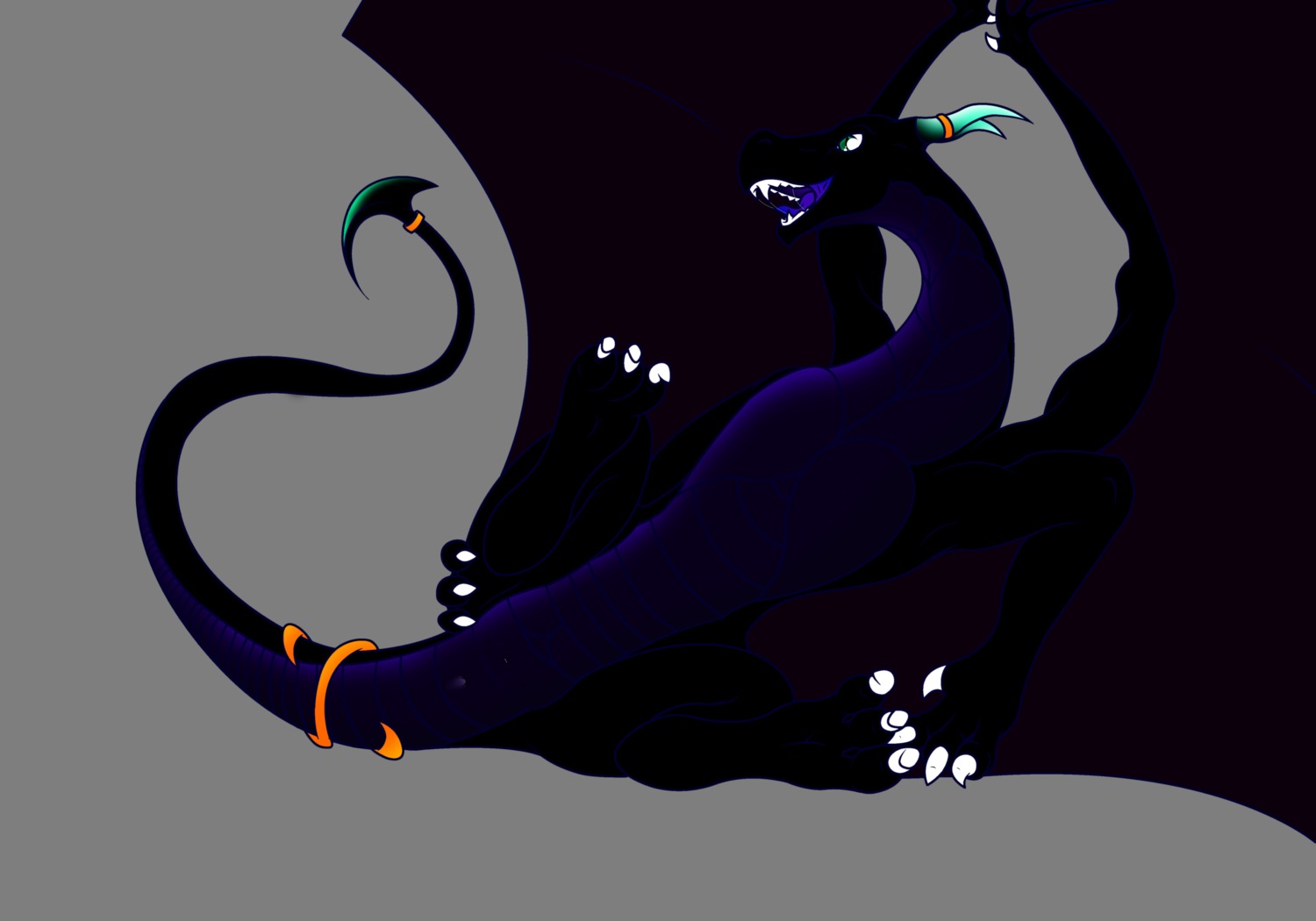 absurd_res alpha_channel anus black_body bodily_fluids claws dragon e621 fangs female feral genitals hi_res horn lunaesshadow mythological_creature mythological_scalie mythology presenting purple_body saliva scalie simple_background solo tail teeth thyale toe_claws transparent_background vulva wings