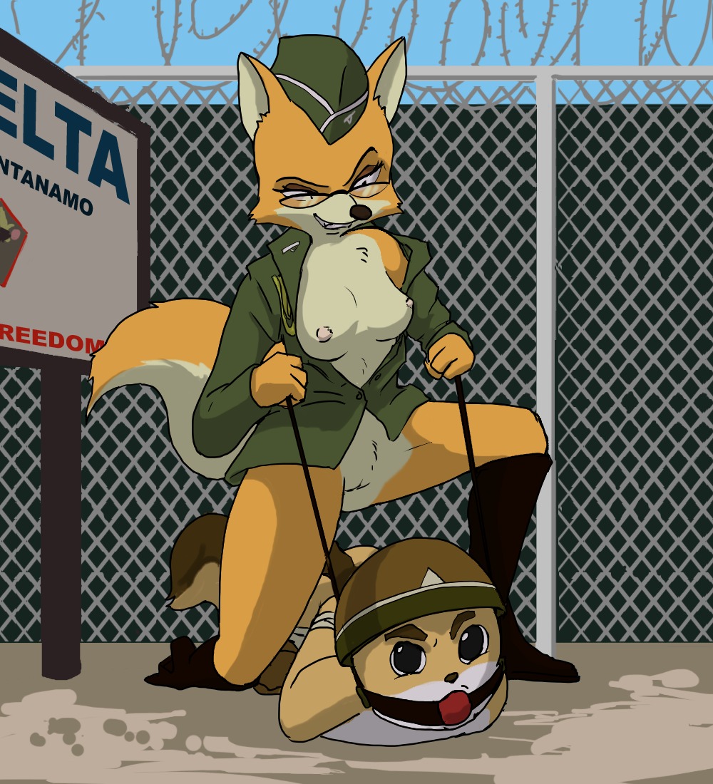 anthro ball_gag bdsm bondage boots bound breasts canid canine clothing dominant dominant_female duo e621 eyewear female footwear fox gag gagged geumsaegi glasses lt._fox_vixen mammal military_uniform nipples oniontrain patriotism politics rodent sciurid sek_studio shoes spread_legs spreading squirrel_and_hedgehog tail tree_squirrel uniform