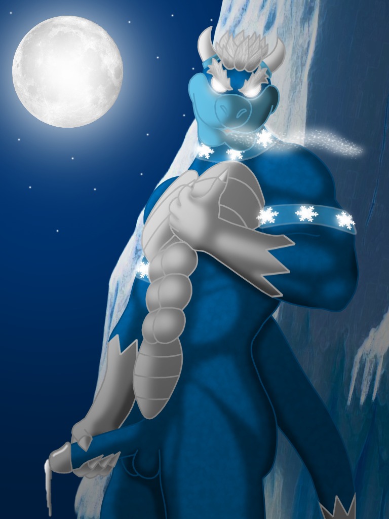 3:4 abs anthro balls biceps big_muscles big_penis blue_body blue_penis blue_skin bodily_fluids brumal claws cool_colors cum e621 erection fan_character genital_fluids genitals horn ice koopa looking_at_viewer male mario_bros moon muscular muscular_anthro muscular_male night nintendo nokamarau nokamarau_(artist) nude outside pecs penis scalie shell sky solo star starry_sky