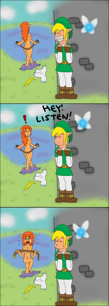 clothing comic female humor link link_(ocarina_of_time) malon navi ocarina_of_time peeping rule34 skirt straight_hair the_legend_of_zelda