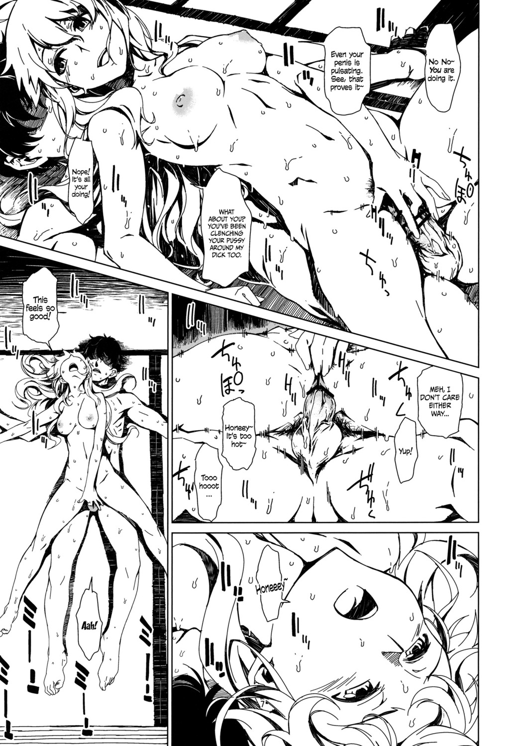 1boy 1girls backlighting bar_censor black_hair blonde_hair censored english_text female food hoshii_miki idolmaster kikuchi_makoto leg_grab long_hair male monochrome mouth_hold navel nipples nude open_mouth oppai page_7 paper_fan popsicle producer_(idolmaster) right_to_left rule34 sex shadow short_hair shouji sky spread_legs straight summer sweat sweatdrop takemura_sesshuu text translated tree tupet
