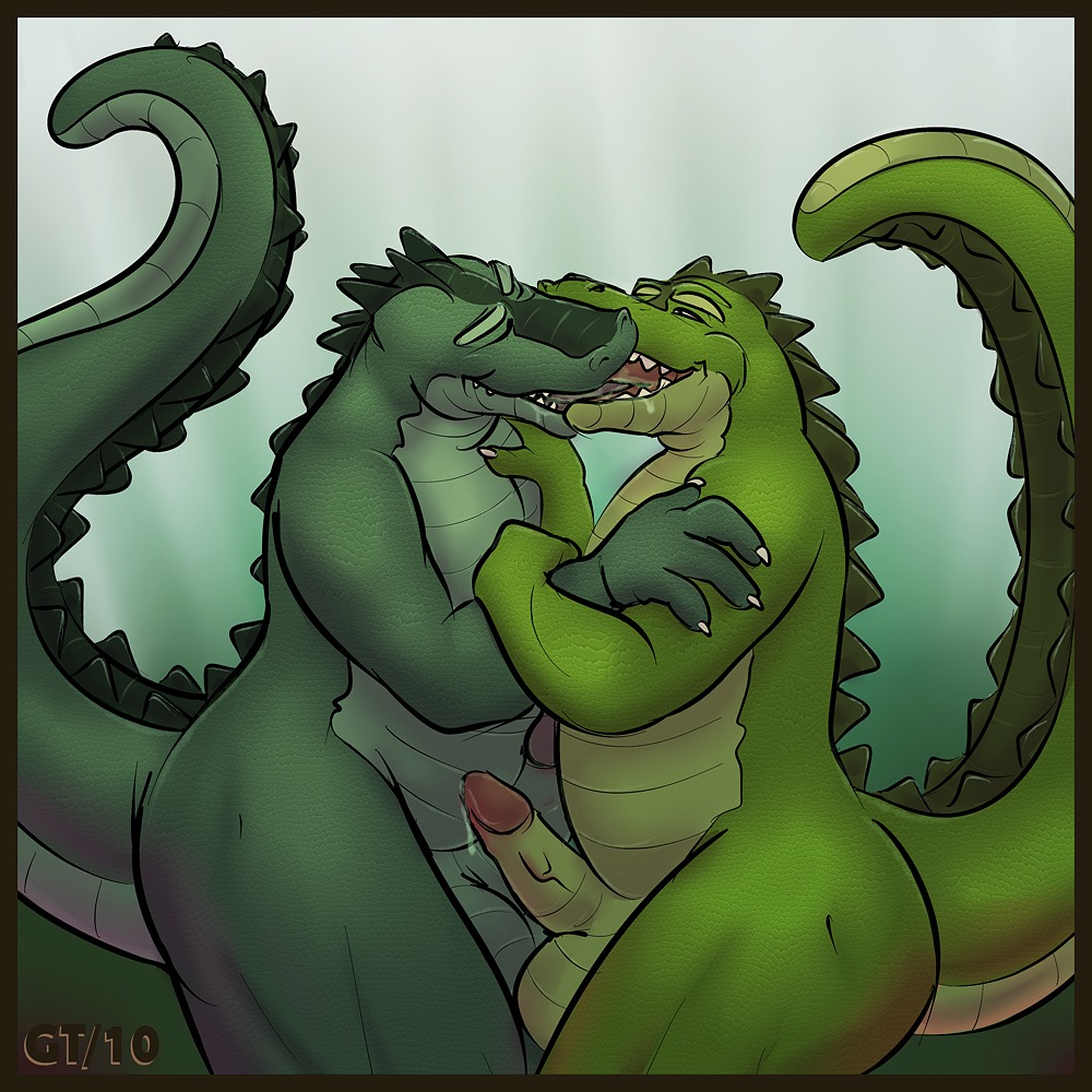 1:1 2010 alligator alligatorid anthro anthro_on_anthro balls belly bodily_fluids crocodilian cum drooling duo e621 erection eyes_closed fangs french_kissing frottage genital_fluids genitals green_body green_scales gtskunkrat kissing making_out male male/male overweight penile penis penises_touching precum reptile saliva scales scalie sex slightly_chubby snout tail teeth tongue