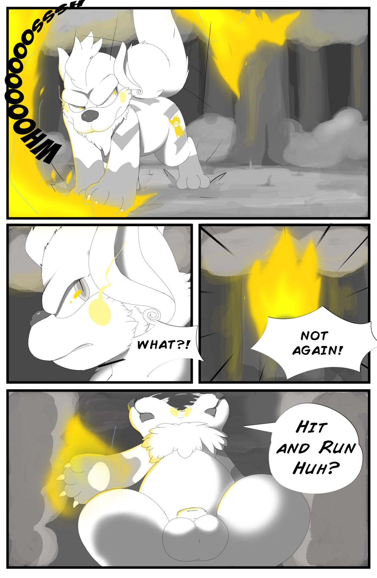 absurd_res animal_genitalia balls black_nose canid canine chest_tuft claws close-up comic digital_media_(artwork) digitigrade e621 electricity english_text exclamation_point fakemon feral fire forest fully_sheathed fur generation_1_pokemon genital_close-up genitals grass growlchu growlithe hi_res hybrid interrobang kinggamekeeper lightning low-angle_view male mammal monochrome nintendo open_mouth outside paws plant pokemon pokemon_(species) question_mark raichu redemption3445 rodent sheath shrub solo sound_effects text tree tuft wood