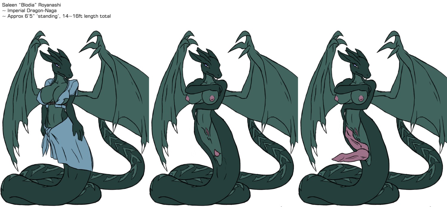 2_penises 4_fingers absurd_res animal_genitalia animal_penis anthro apode big_breasts big_penis biped blodia blue_eyes breasts cleavage clothed clothing digital_media_(artwork) draconcopode dragon e621 english_text erection fangs fingers furball genital_slit genitals green_body hemipenes herm hi_res huge_penis intersex legless licking licking_lips licking_own_lips looking_at_viewer membrane_(anatomy) membranous_wings model_sheet multi_genitalia multi_penis mythological_creature mythological_scalie mythology naga navel nipples non-mammal_breasts non-mammal_nipples nude penis penis_tip reptile sackless scalie self_lick serpentine simple_background skimpy snake solo standing stripes teeth text tongue tongue_out uniped vulva white_background wings