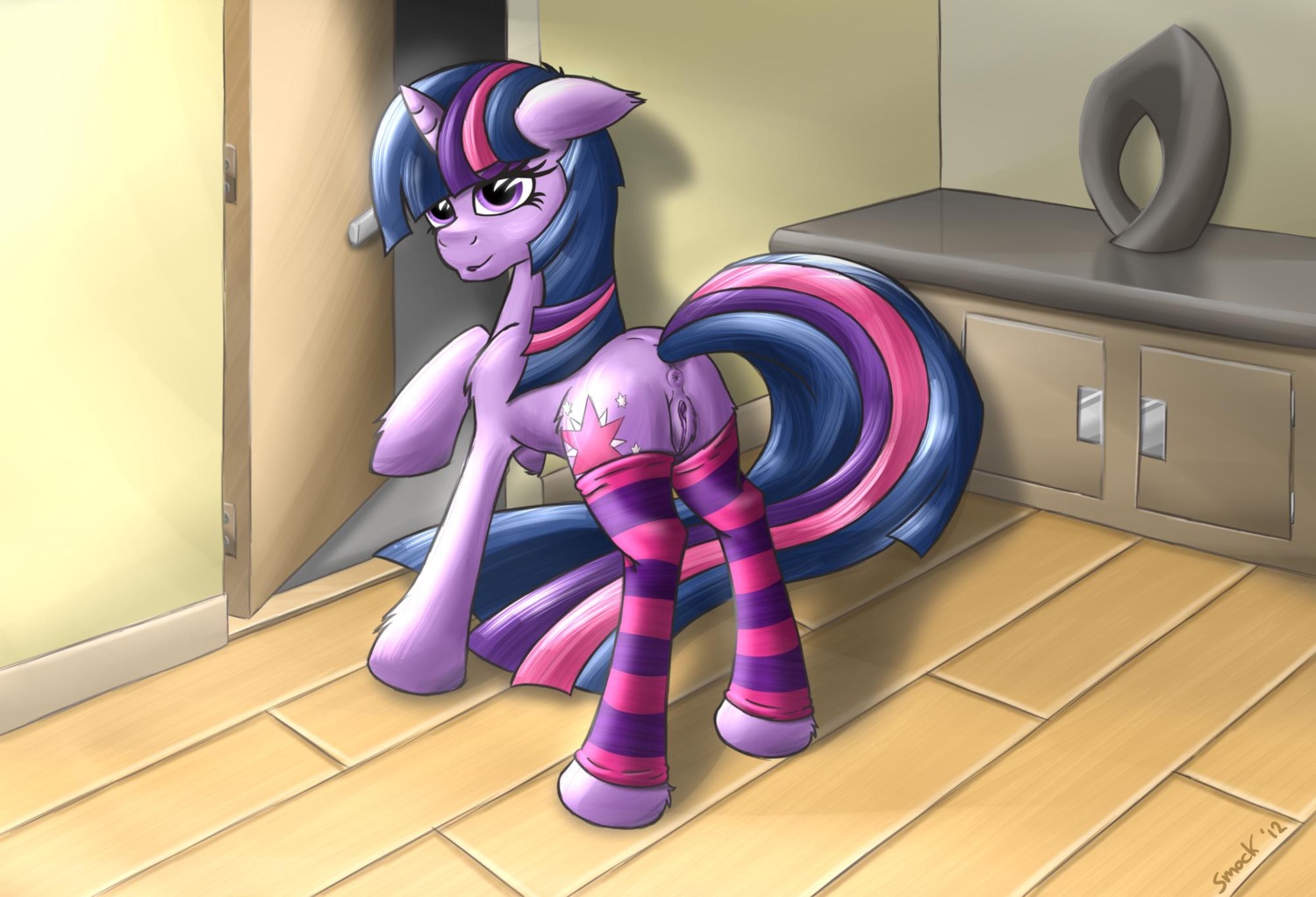 2012 anus clothing cutie_mark e621 equid equine female feral footwear friendship_is_magic fur genitals hair hasbro hi_res horn legwear mammal multicolored_hair my_little_pony mythological_creature mythological_equine mythology purple_body purple_fur purple_hair quadruped socks solo tail twilight_sparkle_(mlp) two_tone_hair unicorn unknown_artist vulva
