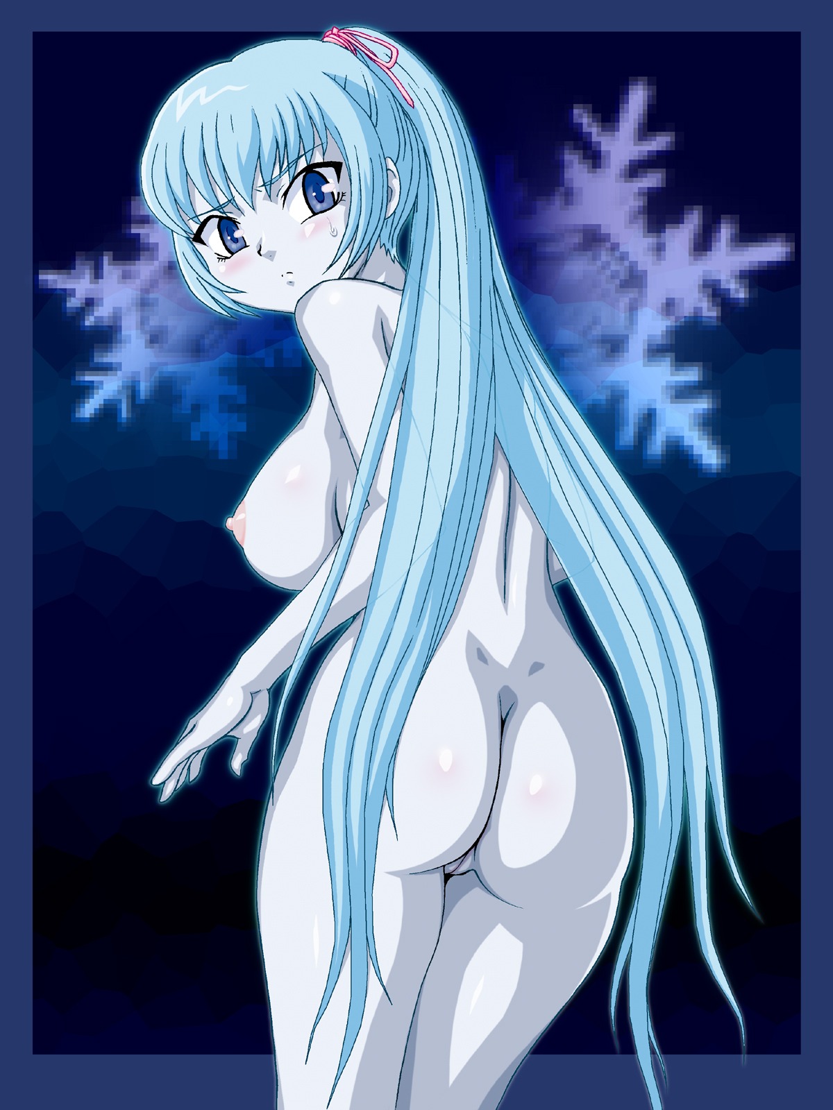 1girls aoi_(gegege_no_kitarou) blue_hair blue_skin breasts female gegege_no_kitarou genka_ichien humanoid large_breasts rule34 yokai yuki_onna