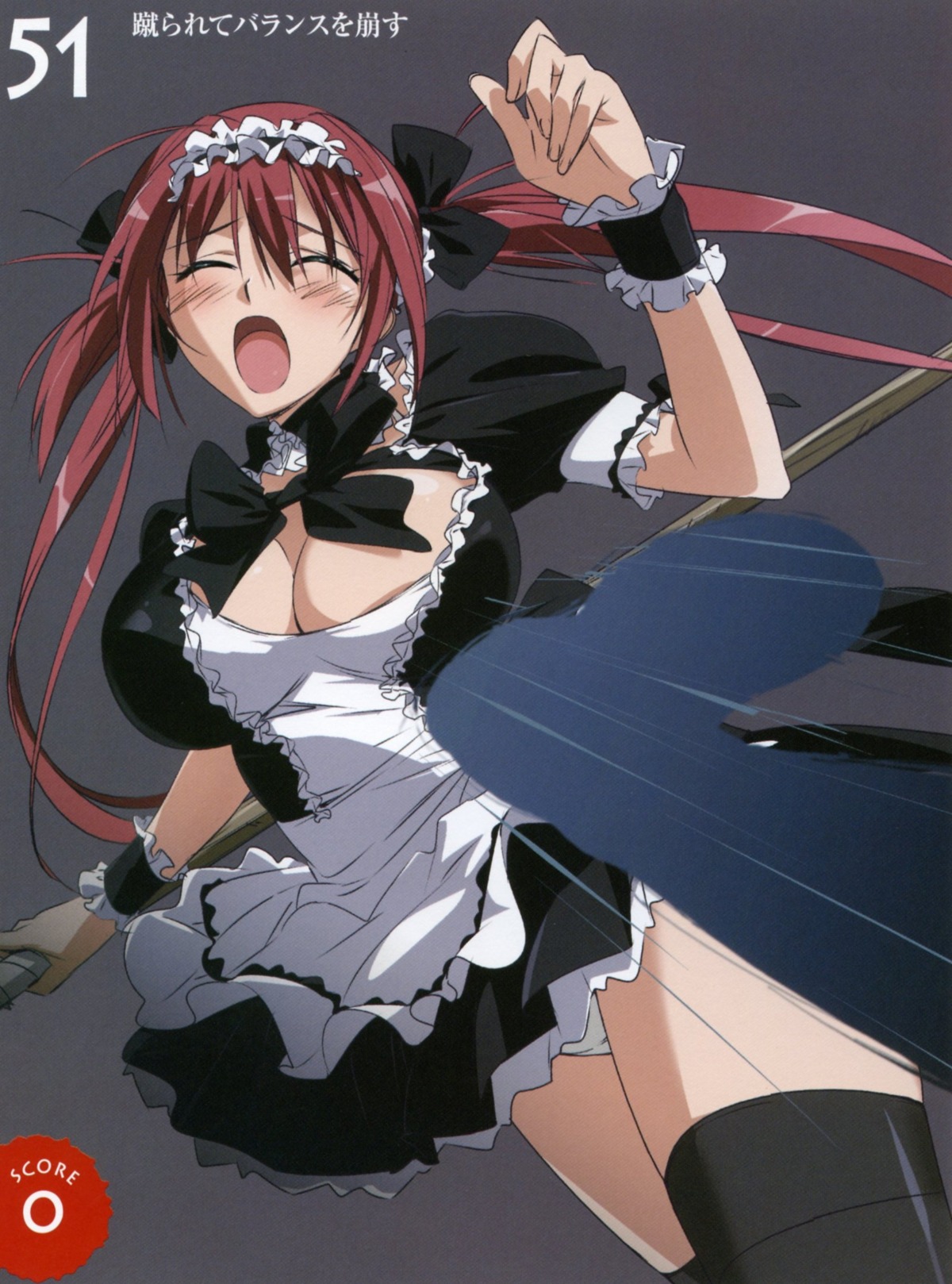 airi breasts cleavage female highres maid queen's_blade red_hair rule34 scan scythe takamura_kazuhiro thighhighs zettai_ryouiki