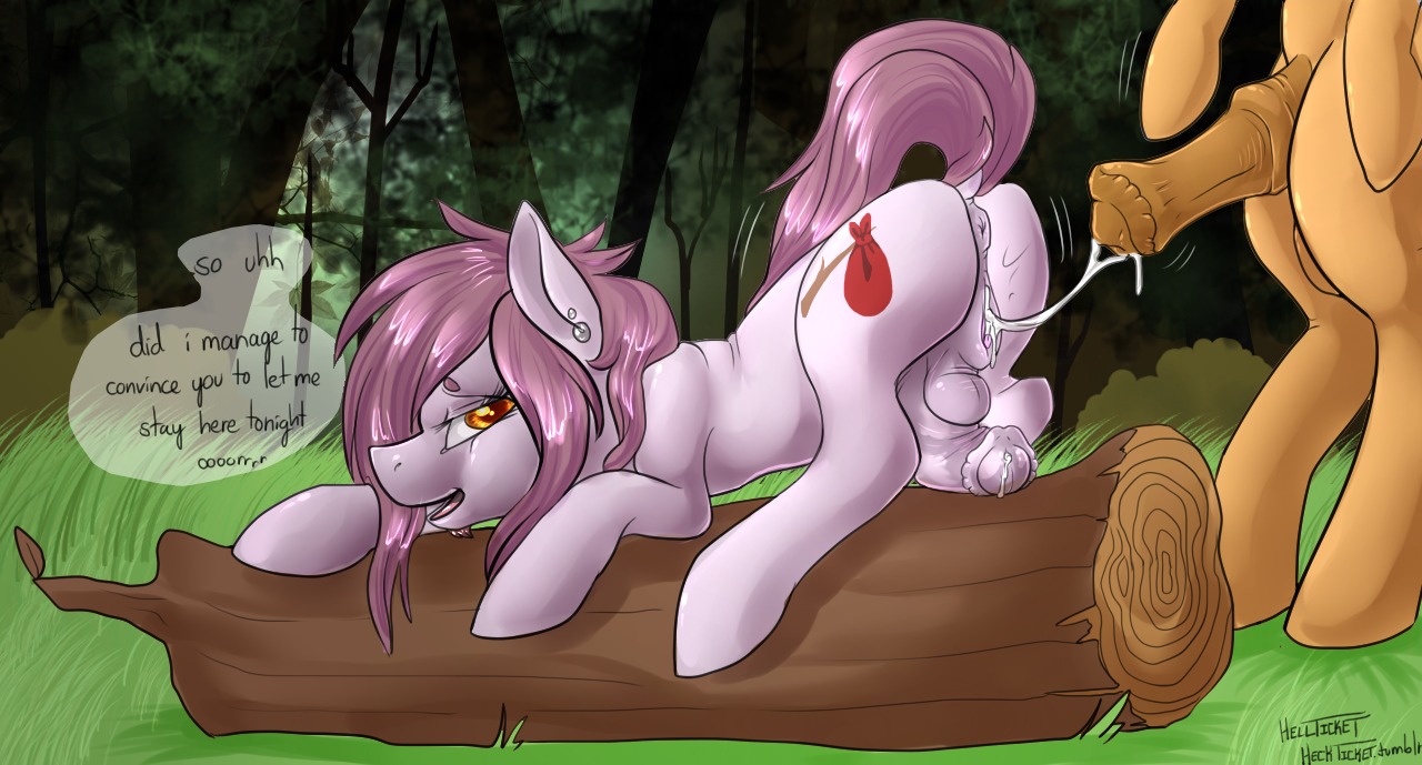 2014 amber_eyes animal_genitalia animal_penis anus backsack balls bodily_fluids butt cum cum_in_vagina cum_inside cutie_mark dialogue duo e621 english_text equid equine equine_genitalia equine_penis erection faceless_character faceless_male fan_character feral flaccid from_behind_position fur genital_fluids genitals hair hasbro hellticket herm herm/male herm_feral horse intersex intersex/male intersex_feral log lying male mammal my_little_pony nude on_front outside penis pink_hair pony presenting presenting_hindquarters purple_body purple_fur quadruped sex solo_focus standing text vaginal vulva wood