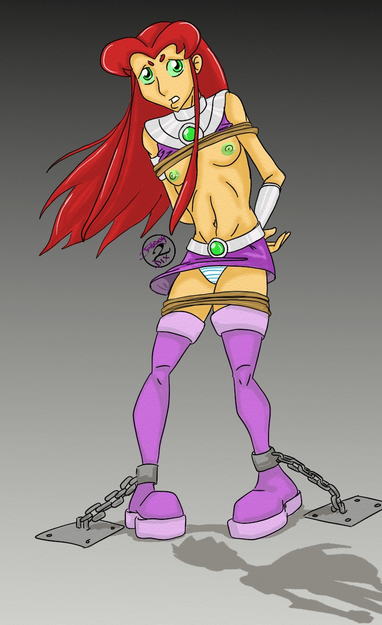 bondage chained_ankles dc dc_comics female johnny2dix rule34 starfire tagme teen_titans
