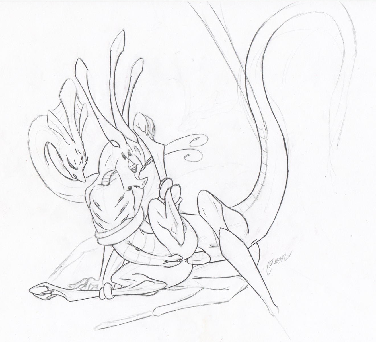 2013 absurd_res alien anal anal_penetration antennae_(anatomy) anthro anthro_on_feral anus bestiality butt duo e621 erection female female_penetrated feral genitals graphite_(artwork) hi_res magnificent-arsehole male male/female male_penetrating male_penetrating_female monochrome nude open_mouth penetration penis qu'eii raised_tail scalie sex simple_background tail tentacles traditional_media_(artwork) vulva
