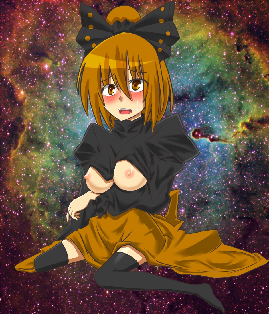 1girls 5_fingers areolae blonde blonde_hair blush breasts dress eyebrows_visible_through_hair female fingernails long_sleeves nipples no_humans rule34 sitting space sweat tagme team_shanghai_alice thighhighs touhou yamame_kurodani yellow_eyes youkai