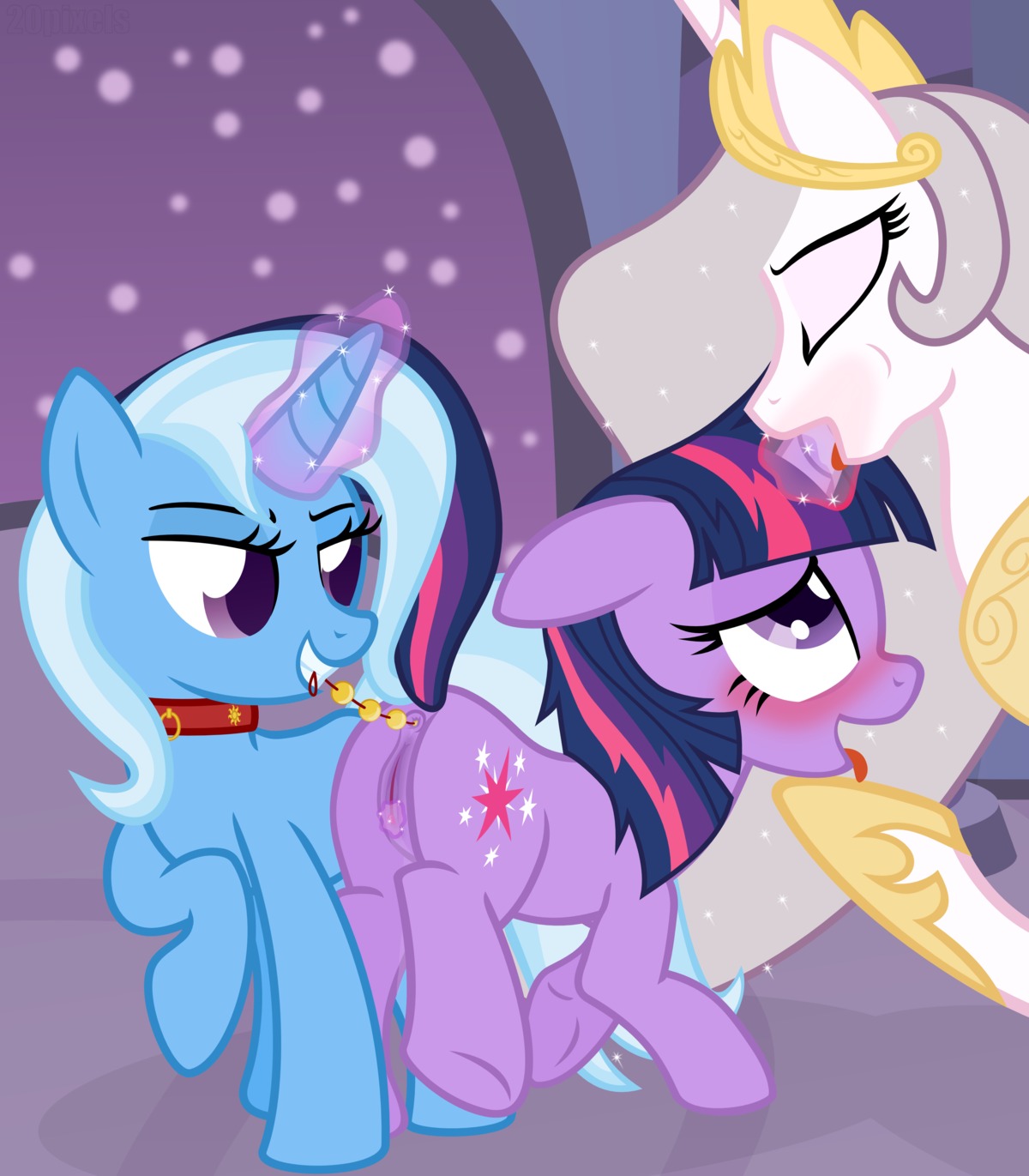 20pixels absurd_res ahegao anal_beads anus blush clitoris collar colored_outline cutie_mark e621 equid equine fan_character female female/female feral friendship_is_magic fur genitals glowing group group_sex hair hasbro hi_res horn horn_fetish horn_play horn_sex hornjob looking_pleasured magic mammal multicolored_hair my_little_pony mythological_creature mythological_equine mythology princess princess_celestia_(mlp) princess_molestia purple_body purple_fur purple_hair quadruped royalty sex sex_toy tail threesome trio trixie_(mlp) twilight_sparkle_(mlp) two_tone_hair unicorn vulva