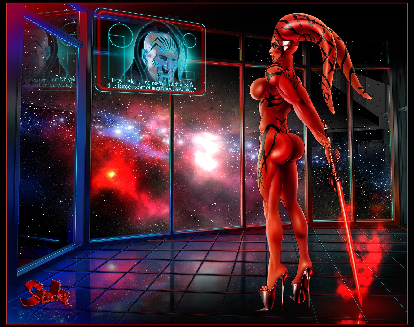 1girls alien breasts darth_krayt darth_talon female female_only high_heels lightsaber naked_footwear naked_heels naked_with_shoes_on nude red_lightsaber red_skin rule34 sith solo star_wars star_wars:_legacy tattoo twi'lek