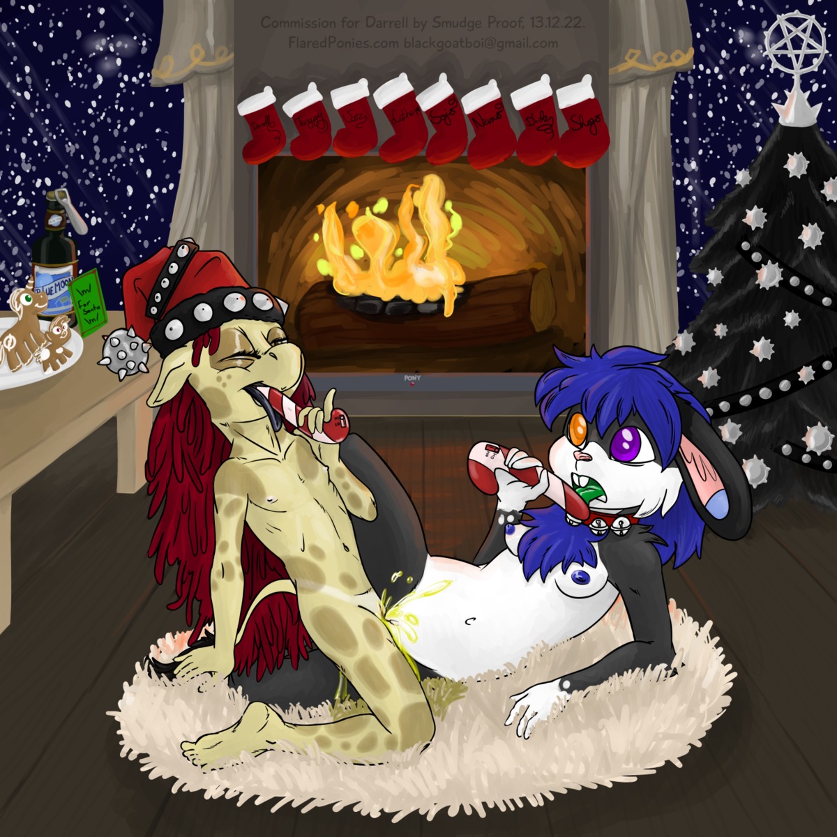 1:1 alcohol alternate_version_at_source anthro anthrofied beer beverage blue_moon_(beer) bodily_fluids breasts christmas digital_media_(artwork) duo e621 earth_pony equid equine fan_character female female/female flat_chested food friendship_is_magic genital_fluids genitals gingerbread giraffe giraffid hasbro hi_res holidays horse mammal my_little_pony nipples peeing pipsqueak_(mlp) pony sex smudge_proof thunder_ring tribadism urine vaginal vulva watersports young young_anthro
