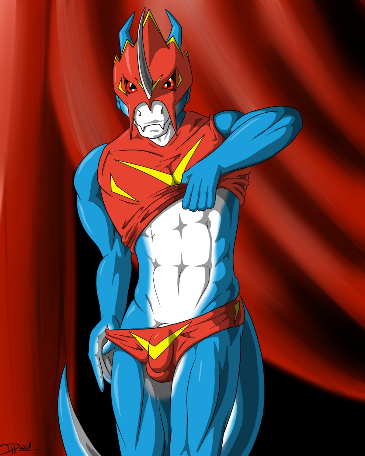 4:5 abs absurd_res anthro anthrofied athletic bandai_namco biceps blue_body blue_skin bulge clothed clothing clothing_lift detailed_bulge digimon digimon_(species) digimorph dragon e621 flamedramon genital_outline genitals hi_res iudicium86 male muscular muscular_anthro mythological_creature mythological_scalie mythology pecs penis penis_base penis_outline pose red_eyes scalie shirt shirt_lift solo speedo swimwear tail topwear undressing