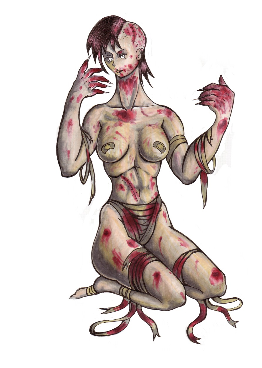 1girls 2d barefoot black_hair blood breasts female female_only killing_floor long_nails monster_girl rule34 solo solo_female stalker_(kf) topless