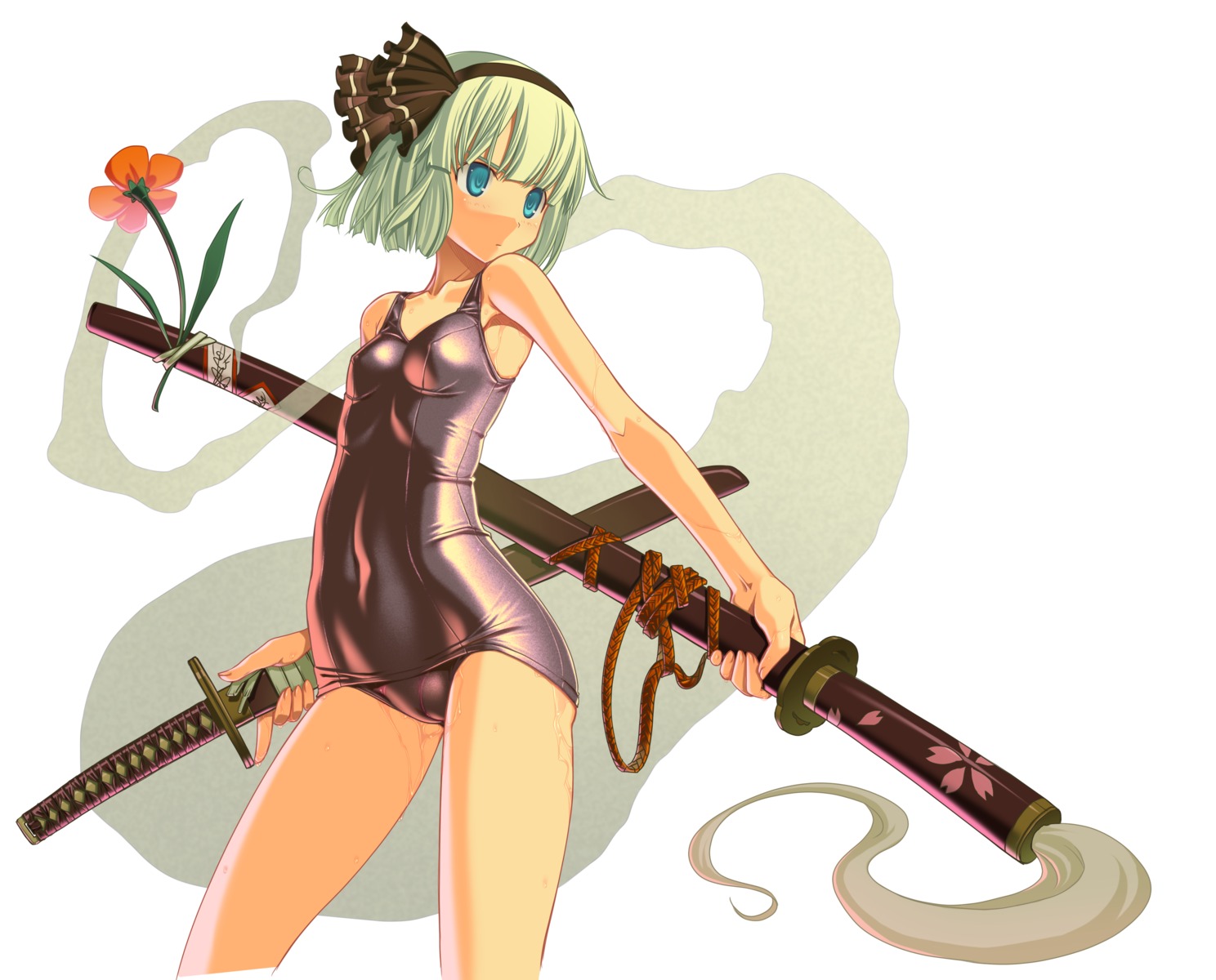 blue_eyes cameltoe female flower ghost hairband high_resolution hitodama katana mizugi one-piece_swimsuit pussy ribbon rule34 sakuya_tsuitachi school_swimsuit sheath sheathed shiny shiny_clothes short_hair silver_hair solo sukumizu swimsuit sword touhou weapon wet youmu_konpaku youmu_konpaku_(ghost)