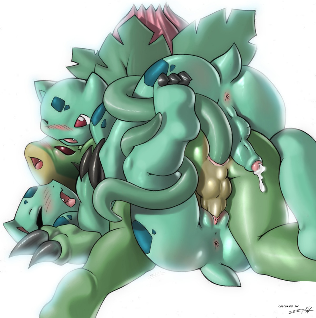 anal anal_penetration anus balls bisexual bisexual_sandwich blush bodily_fluids consentacles cum e621 elemental_creature erection eyes_closed fangs female feral flora_fauna foreskin generation_1_pokemon genital_fluids genitals group group_sex hi_res ivysaur male male/female male/male male_penetrated male_penetrating male_penetrating_male nintendo nude open_mouth penetration penis plant pokemon pokemon_(species) red_eyes sandwich_position scalie sex simple_background teeth tentacles theshizl threesome trio vaginal vaginal_penetration vulva white_background zinemerald