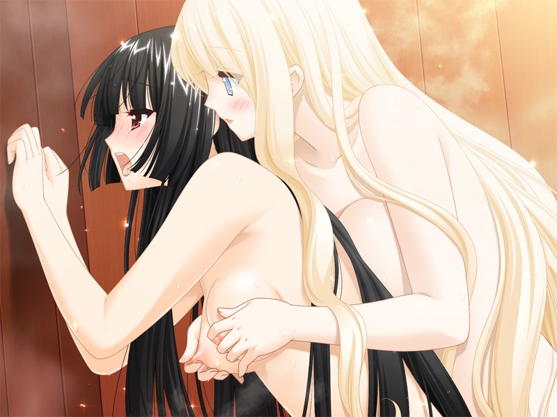 blonde_hair blue_eyes blush breast_grab breasts female female_only game_cg kirishima_shizuku long_hair multiple_females multiple_girls nipple_tweak nipples no_visible_genitalia nude open_mouth peko rule34 shitogi_elis shitogi_eris sono_hanabira_ni_kuchizuke_wo straight_hair very_long_hair yuri