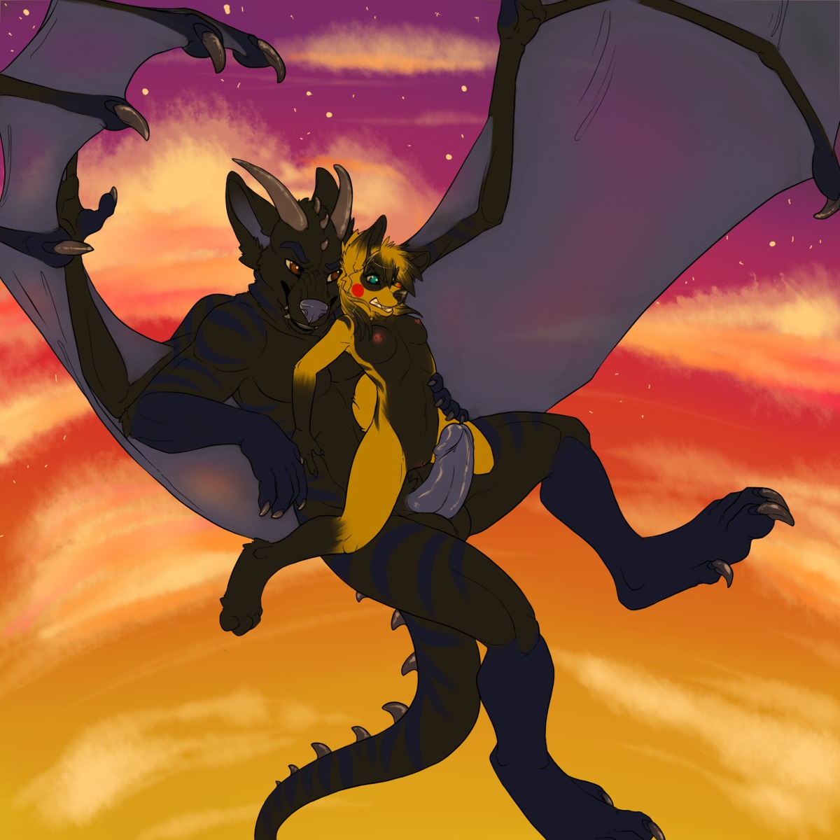 1:1 5_toes absurd_res anthro balls breasts canid canine canis claws demon digitigrade domestic_dog duo e621 erection feet female fox genitals hand_on_hip hi_res hindpaw humanoid_genitalia humanoid_penis hybrid ikerochu kazza larger_male male male/female mammal midair nipples nude on_top paws penis pose size_difference smaller_female straddling tail thick_penis toes vulva wings xenoforge