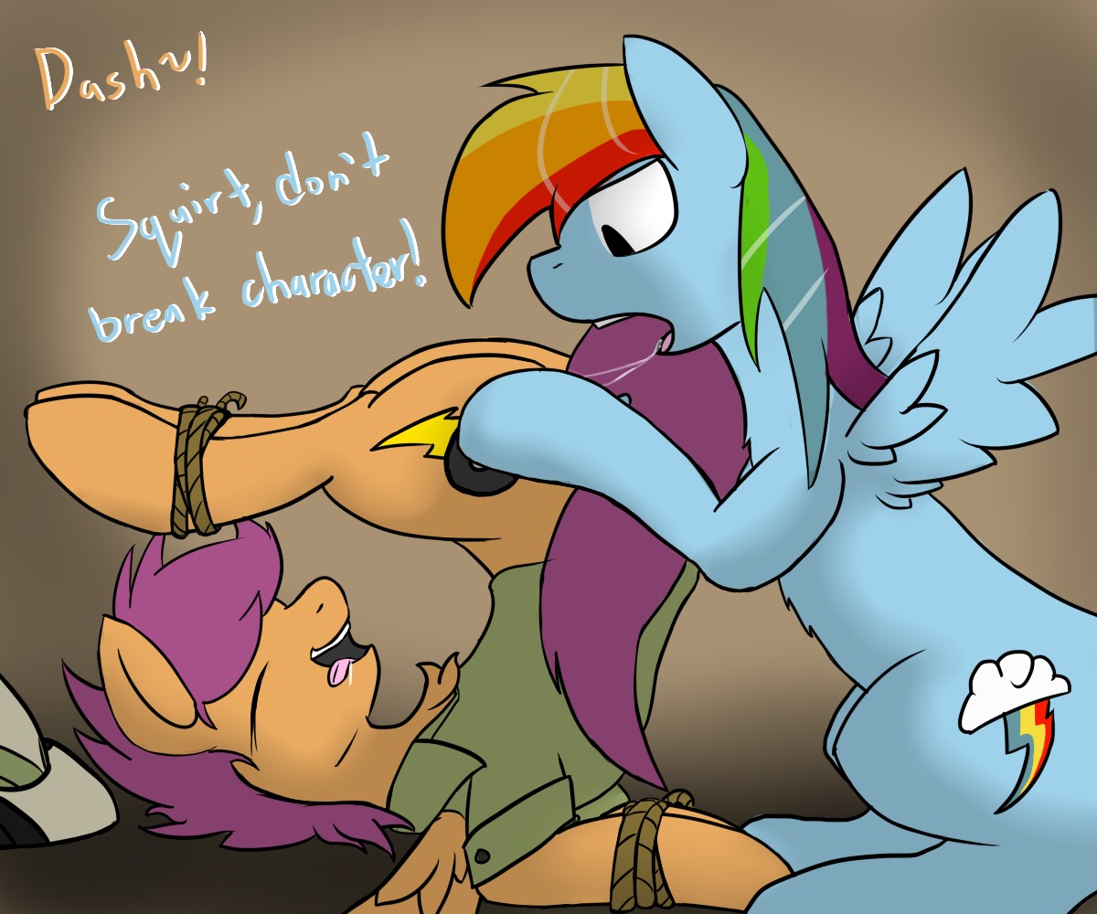 2012 6:5 blue_body blue_feathers blue_fur bodily_fluids bottomless bound clothed clothing cutie_mark dialogue dominant dominant_female drooling duo e621 english_text equid equine eyes_closed feathered_wings feathers female female/female feral friendship_is_magic fur hair hasbro hat headgear headwear mammal multicolored_hair my_little_pony mythological_creature mythological_equine mythology oral orange_body orange_fur pegasus purple_hair rainbow_dash_(mlp) rainbow_hair saliva saliva_string scootaloo_(mlp) scootsisbestcmc sex simple_background submissive submissive_female tail text upside_down wings