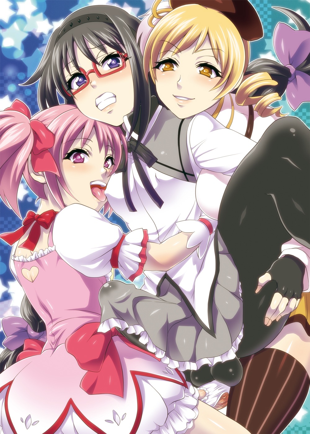 3futas akemi_homura balls black_hair blonde_hair blush bow braid bulge cameltail clenched_teeth drill_hair erect_nipples erection erection_under_clothes erection_under_skirt female fingerless_gloves futa_on_futa futa_only futanari glasses gloves grimace hair_ribbon hairband hairbow highres human imminent_rape impossible_clothes intersex licking long_hair madoka_kaname magical_girl mahou_shoujo_madoka_magica multiple_futa nipple_bulge nipples panties pantyhose penis penis_under_clothes penis_under_skirt pink_eyes pink_hair purple_eyes ribbon rule34 short_hair short_twintails skirt skirt_lift smile spoilers tenting thighhighs tied_hair tokimachi_eisei tomoe_mami twin_braids twintails underwear white_panties yellow_eyes zettai_ryouiki