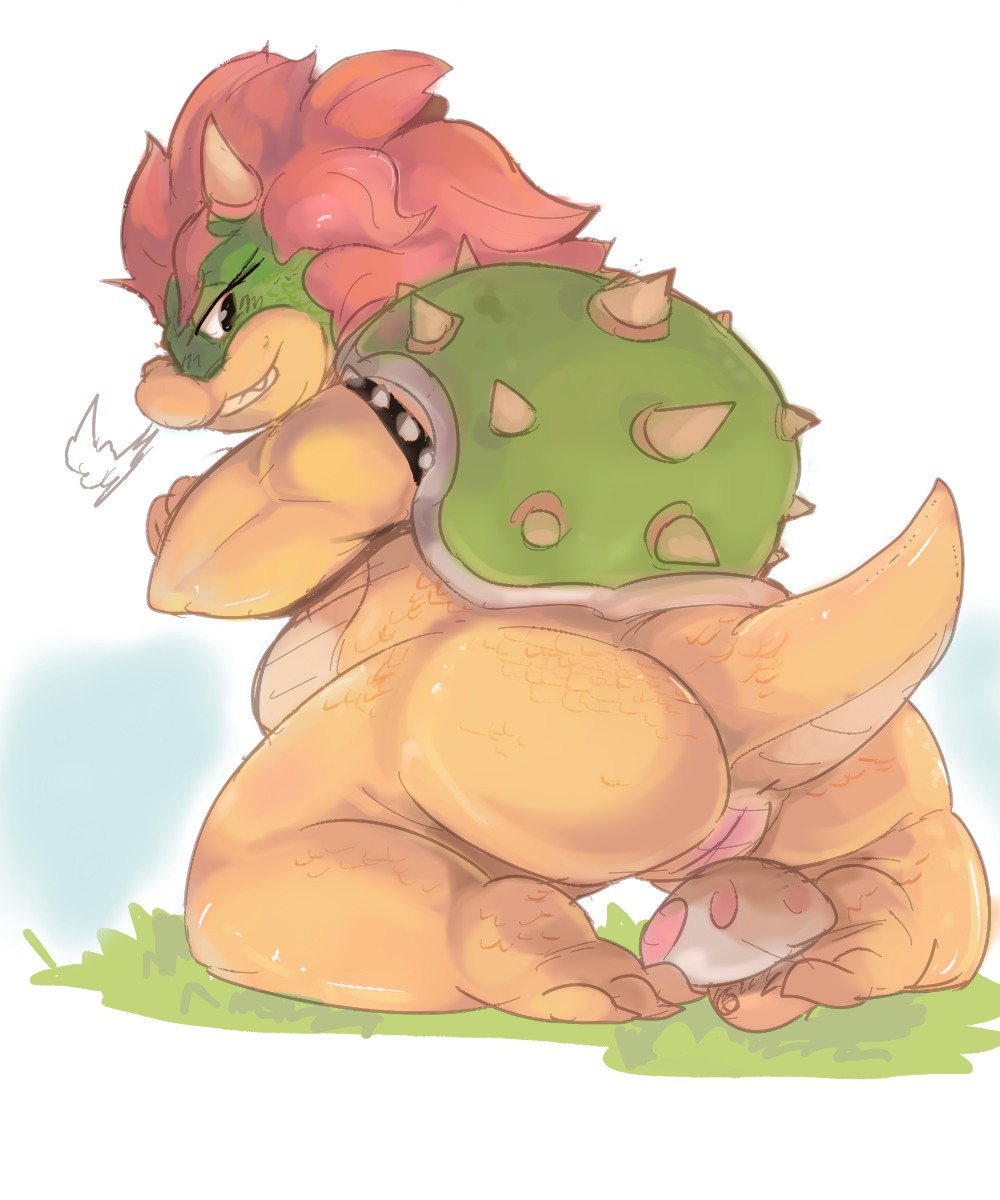 5:6 anthro bowser butt crossgender e621 female genitals hi_res horn koopa mario_bros mtf_crossgender nintendo scalie shamelesss slightly_chubby solo vulva