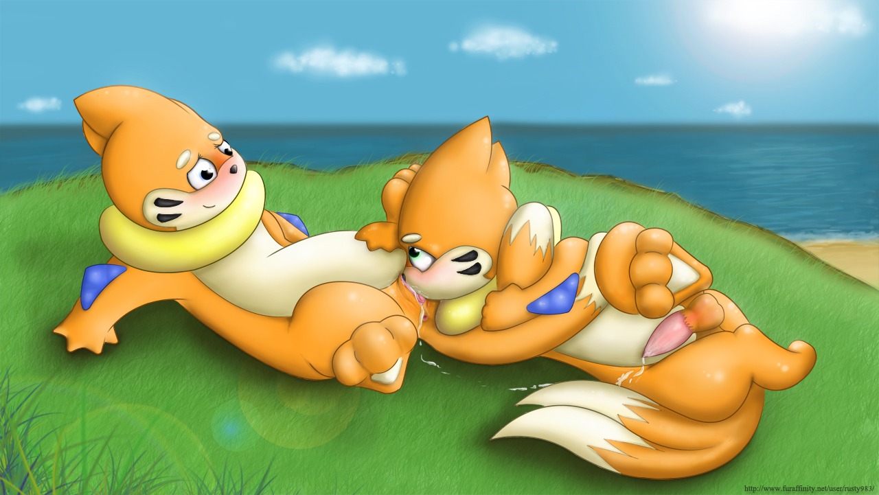 blush buizel color cum cunnilingus day female feral fur furry lying male nude on_back oral outdoors penis pokemon pussy pussy_juice rule34 rusty983 smile vulva