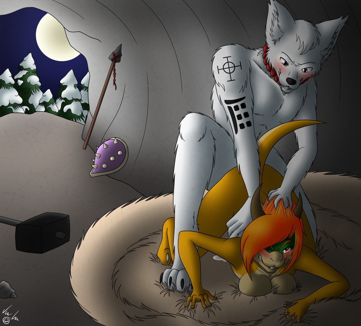 anthro blush bodily_fluids breasts canid canine canis crying dominant dragon_koopa duo e621 fan_character female forced interspecies itsuko103 koopa male male/female mammal mario_bros nintendo nude rape scalie sex shell tail tears veronica_koopa wolf