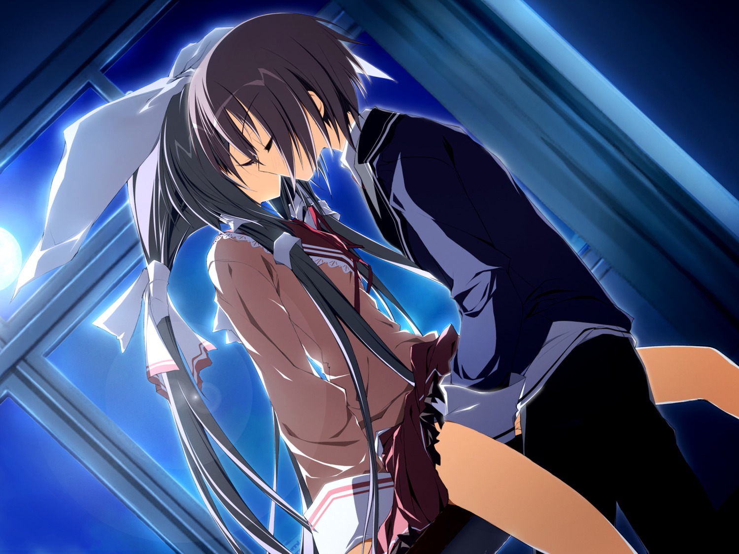 female game_cg karory kissing nanahoshi_shuri night rule34 seifuku straight supreme_candy