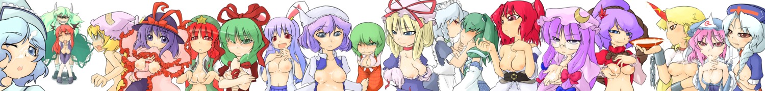19girls 6+girls absurdres animal_ear blonde_hair blue_eyes blue_hair braid breast_squeeze breasts breasts_apart brown_eyes bunny_ear caved chains cleavage color cum cum_in_container cum_in_mouth cum_on_body cum_on_breasts cum_on_upper_body eirin_yagokoro everyone ex-keine facial female glasses green_eyes green_hair hamahara_yoshio hamasan hat high_resolution hong_meiling horn horns hoshiguma_yuugi humanoid iku_nagae kagiyama_hina kanako_yasaka keine_kamishirasawa koakuma komachi_onozuka large_breasts large_group letty_whiterock lineup long_hair long_image merlin_prismriver multiple_females multiple_girls nipples nude open_clothes open_shirt patchouli_knowledge pink_hair purple_eyes purple_hair ran_yakumo red_eyes red_hair reisen_udongein_inaba ribbon ribbons rule34 sakazuki sakuya_izayoi sanae_kochiya sex shirt short_hair silver_hair team_shanghai_alice tears touhou twin_braids wide_image youkai yuka_kazami yukari_yakumo yuri yuuka_kazami yuyuko_saigyouji