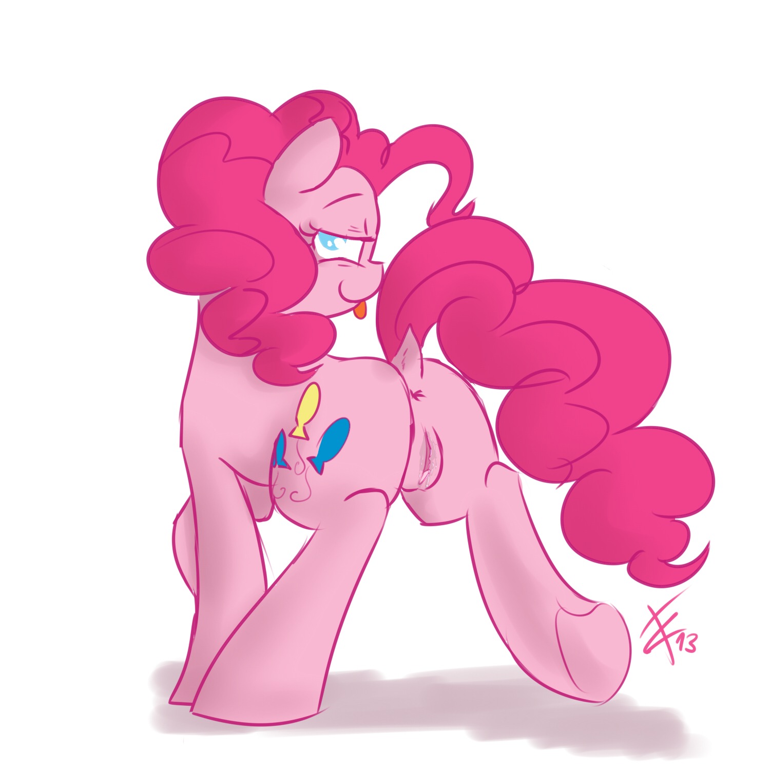 1:1 2013 anus bedroom_eyes blue_eyes bodily_fluids butt crade cutie_mark e621 earth_pony equid equine female feral friendship_is_magic fur genital_fluids genitals hair hasbro hi_res horse looking_at_viewer looking_back mammal my_little_pony narrowed_eyes pink_body pink_fur pink_hair pinkie_pie_(mlp) pony presenting presenting_hindquarters raised_tail seductive simple_background smile solo tail tongue tongue_out vaginal_fluids vulva walking white_background