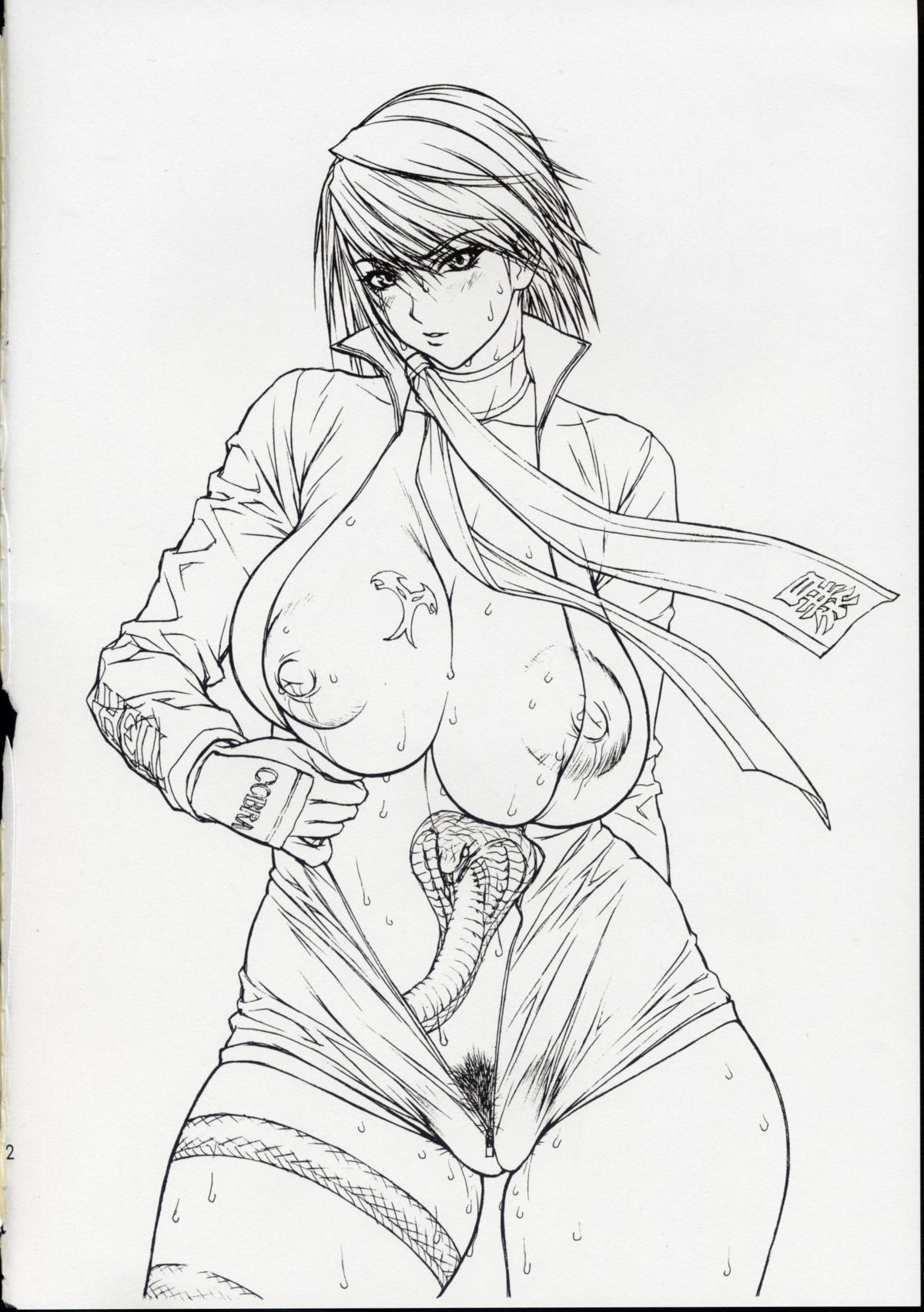 1girls blush bodysuit breasts cameltoe cleavage cobra_(animal) curvy erect_nipples female female_only gloves highres huge_breasts inoue_takuya lactation monochrome nipples pubic_hair puffy_nipples pussy reiko_hinomoto rowdy_reiko rule34 rumble_roses scar scarf short_hair snake solo sweat tattoo undressing wide_hips