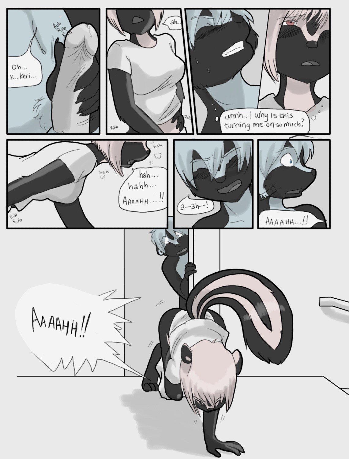 adolescent all_fours alternating_focus anthro blockage_(layout) blue_body blue_countershading blue_eyes blue_hair blush bodily_fluids borderless_panel breath brother_(lore) brother_and_sister_(lore) caught_in_the_act clothing comic countershading devon_(nikora_angeli) dialogue duo e621 eight_frame_image english_text erection eyes_closed female fingering fingering_self fur genitals glans hair hi_res horizontal_blockage horizontal_staggering humanoid_genitalia humanoid_penis incest_(lore) intraspecies keri_(nikora_angeli) looking_pleasured male male/female mammal masturbation mephitid moan navel nikora_angeli nude onomatopoeia open_mouth orgasm panel_skew panting penile penile_masturbation penis pink_body pink_eyes pink_fur pink_hair raised_tail repeated_text shirt short_hair sibling_(lore) sister_(lore) skunk sound_effects staggering_(layout) striped_skunk stuttering sweat tail text topwear twincest_(lore) twins_(lore) vaginal vaginal_fingering vaginal_masturbation young