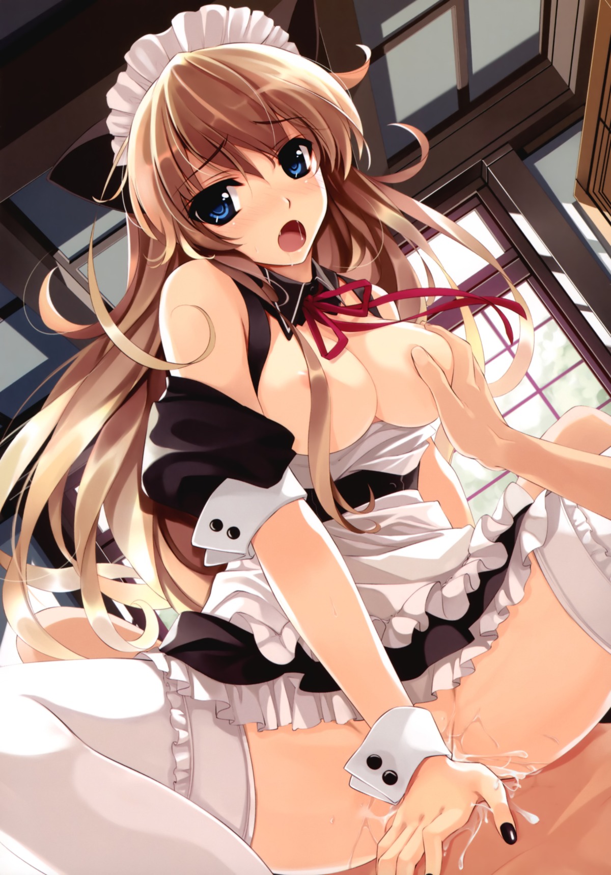 1girls animal_ears apron areolae blue_eyes blush breast_grab breasts brown_hair cat_ears censored comic_aun convenient_censoring cowgirl_position cum cum_inside female fingernails frills hair_over_breasts hairband high_resolution long_hair maid maid_headdress misaki_kurehito nail_polish no_bra no_panties open_mouth original pussy pussy_juice ribbon rule34 saliva sex skirt solo spread_legs straddle thighhighs vaginal_penetration wrist_cuffs