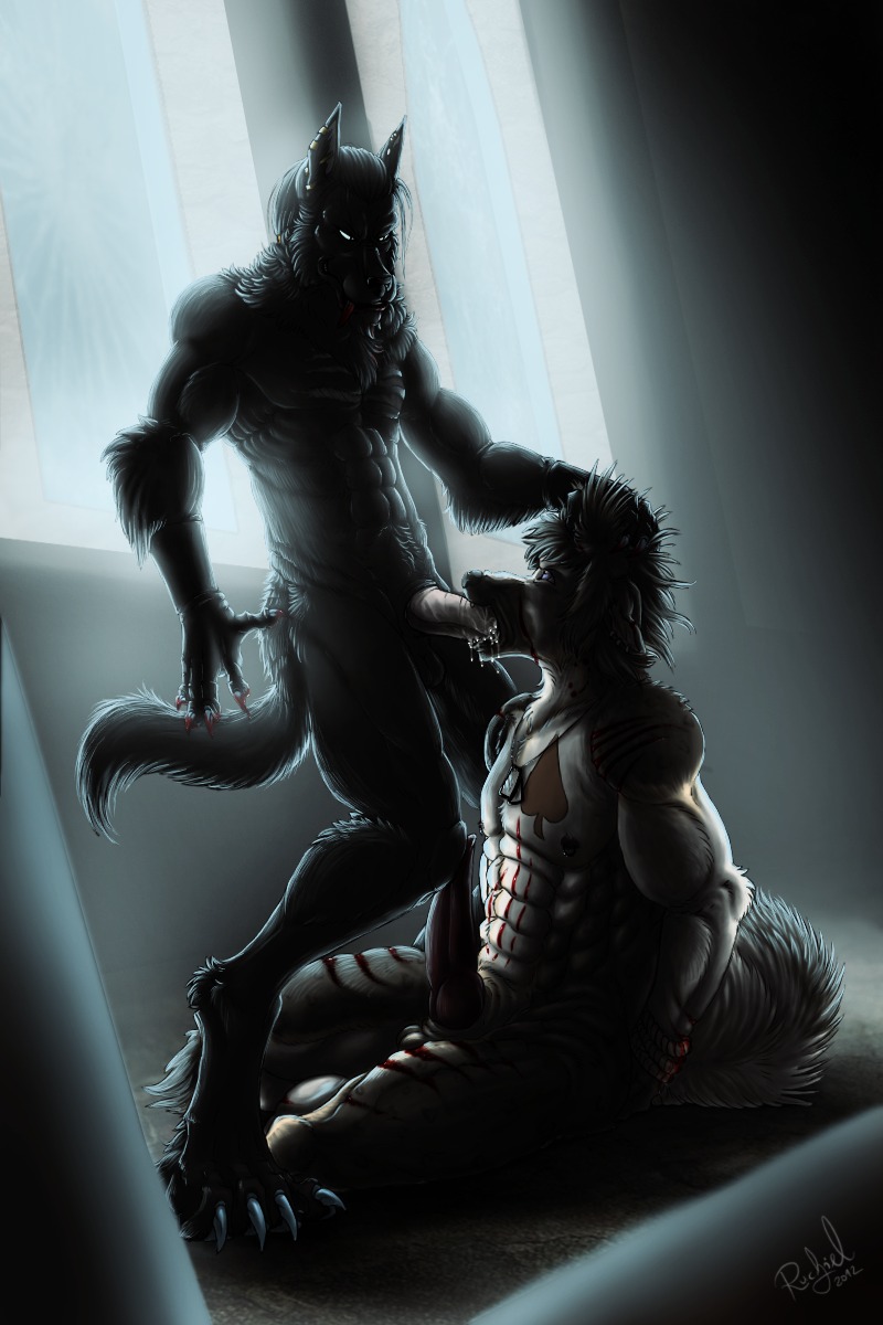2012 2:3 abs anthro balls biceps big_penis blood bodily_fluids canid canine canis claws duo e621 erection fangs fellatio genitals hi_res male male/male male_penetrated male_penetrating male_penetrating_male mammal muscular mythological_canine mythological_creature mythology oral oral_penetration pecs penetration penile penis richard_(ruchiel) ruchiel sex teeth werecanid werecanine werecreature werewolf wolf