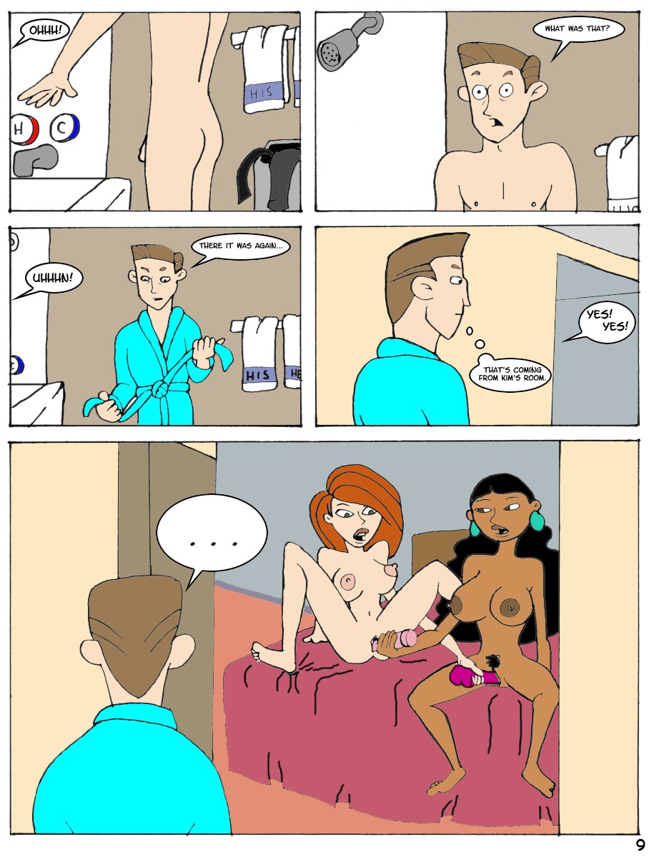 1boy 2girls ann_possible bonnie_rockwaller breasts comic disney disney_channel english_text female guess_whos_coming human imminent_rape james_timothy_possible karmagik kim_possible kimberly_ann_possible male monique_(kim_possible) multiple_females multiple_girls nipples penis pussy rule34 straight_hair text