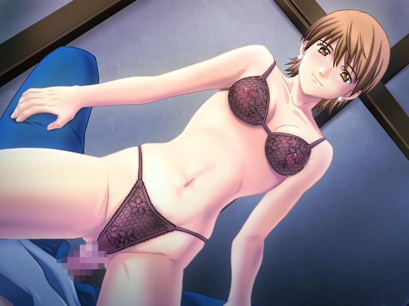 1boy 1girls 2d black_lingerie bra breasts brown_eyes brown_hair censored clothing cowgirl_position earrings emiya_shirou fate/stay_night fate_(series) female female_focus female_on_top fujimura_taiga jewelry lingerie male mosaic_censoring panties partial_male penis rule34 see-through_bra see-through_lingerie see-through_panties sex short_hair small_breasts straddle team_tanabe tomoe_tenbu underwear