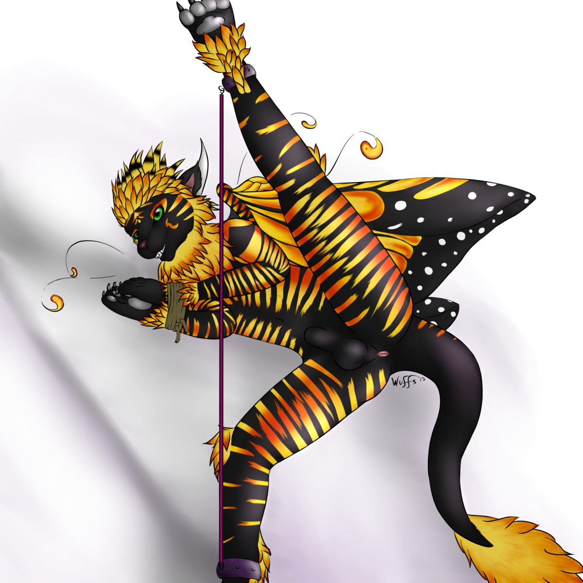 1:1 animal_genitalia anus bdsm bondage bound butt e621 fully_sheathed genitals hi_res insect_wings kellashee male sheath solo spread_legs spreading submissive submissive_male wings wuffs