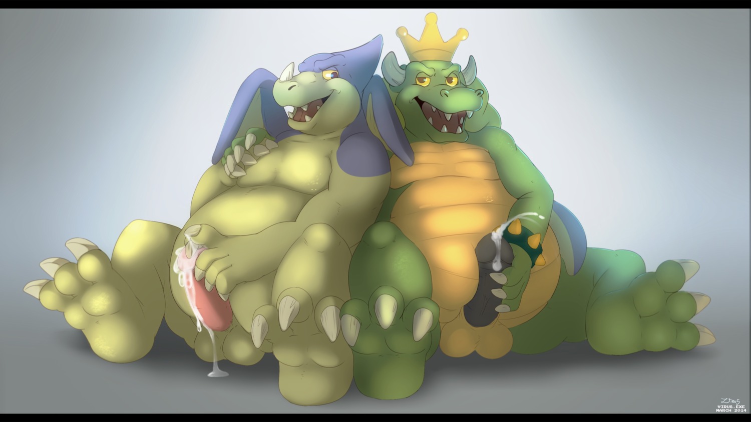 16:9 3_toes anthro balls black_penis bodily_fluids bowser crossover cum cumshot dic_entertainment digital_media_(artwork) dragon dragon_ball dragon_koopa duo e621 ejaculation erection feet genital_fluids genitals giran giras group_masturbation hi_res hindpaw humanoid_genitalia humanoid_penis king_koopa koopa male mario_bros masturbation mythological_creature mythological_scalie mythology nintendo non-mammal_balls orgasm paws penile penile_masturbation penis reptile scalie slightly_chubby soles super_mario_bros_super_show toes virus.exe widescreen wings