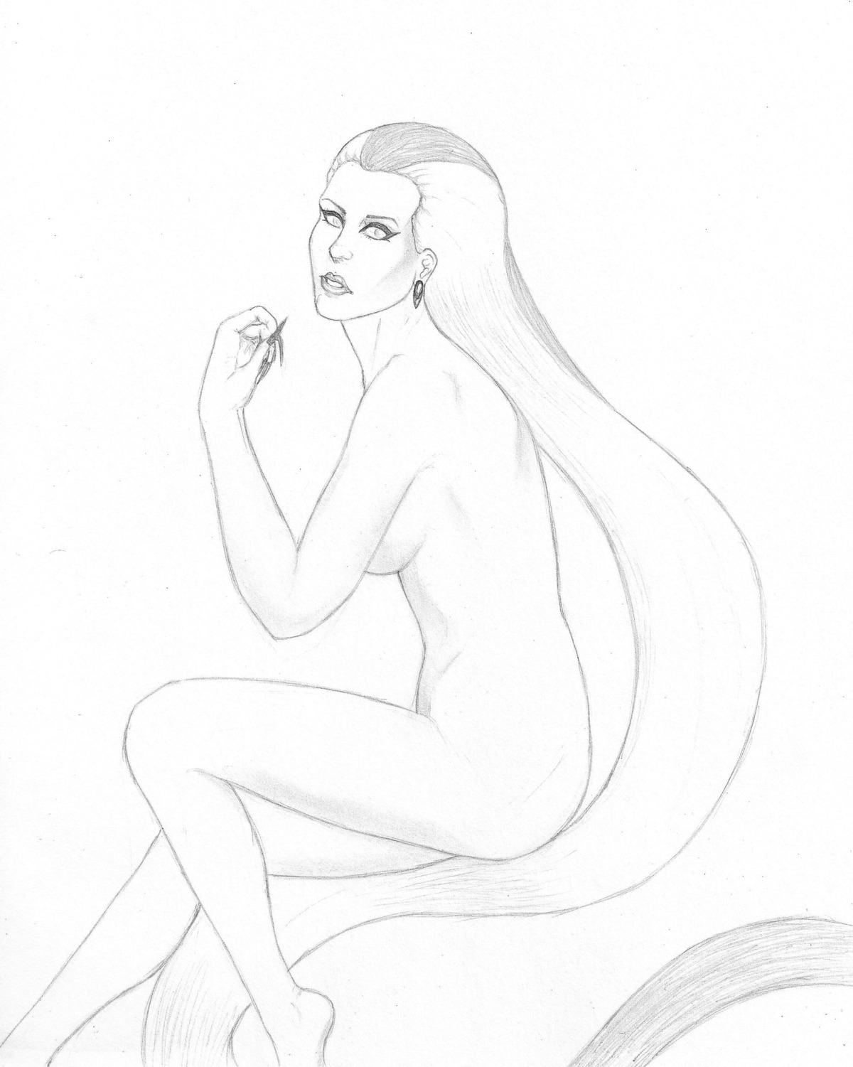 1girls 2d aaron33030 black_and_white breasts earrings female female_focus female_only milf monochrome mortal_kombat rule34 sindel sketch solo thighs