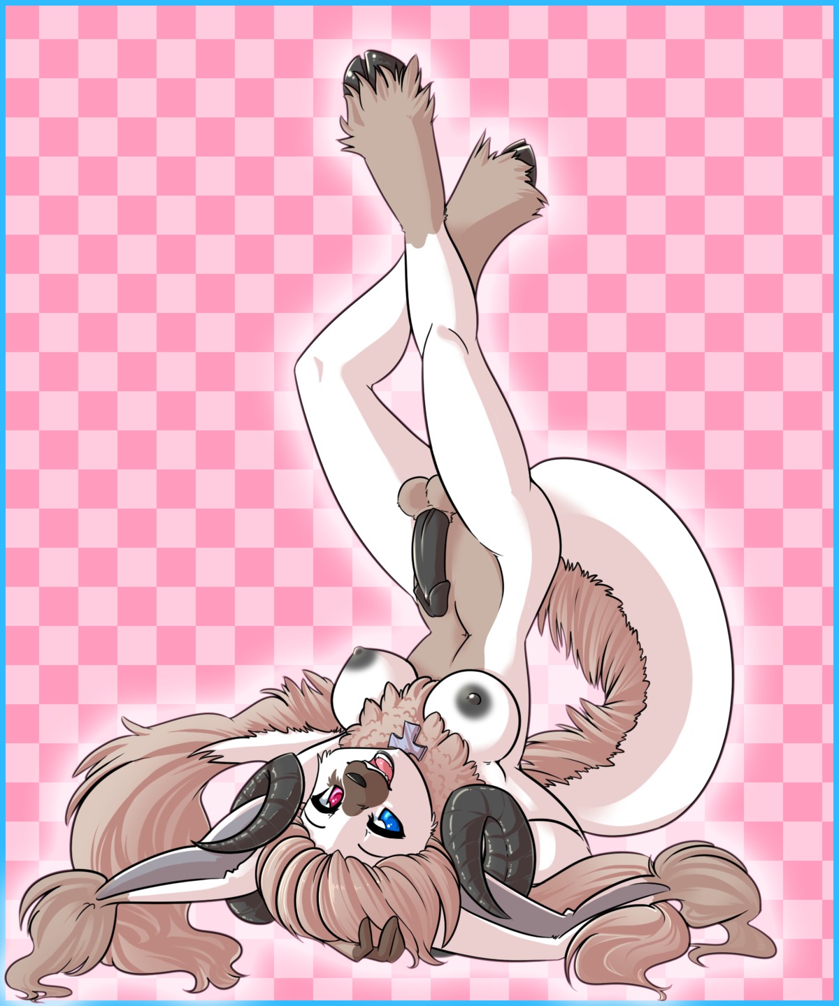 2008 5:6 animal_genitalia ankh anthro balls biped black_nipples black_penis blonde_hair blue_eyes bovid bovid_horn breasts brown_body brown_fur brown_hair caprine caprine_demon caprine_horn chest_tuft collar demon digital_media_(artwork) dispari e621 ear_tuft erection facial_markings fur genitals glans gynomorph hair head_markings herm_(lore) heterochromia hi_res hooves horn humanoid_genitalia humanoid_penis intersex long_hair looking_at_viewer mammal markings nipples nude open_mouth penis pink_eyes ram_horn shaded sheath sheep_demon shoulder_stand solo spazzykoneko tail tuft white_body white_fur