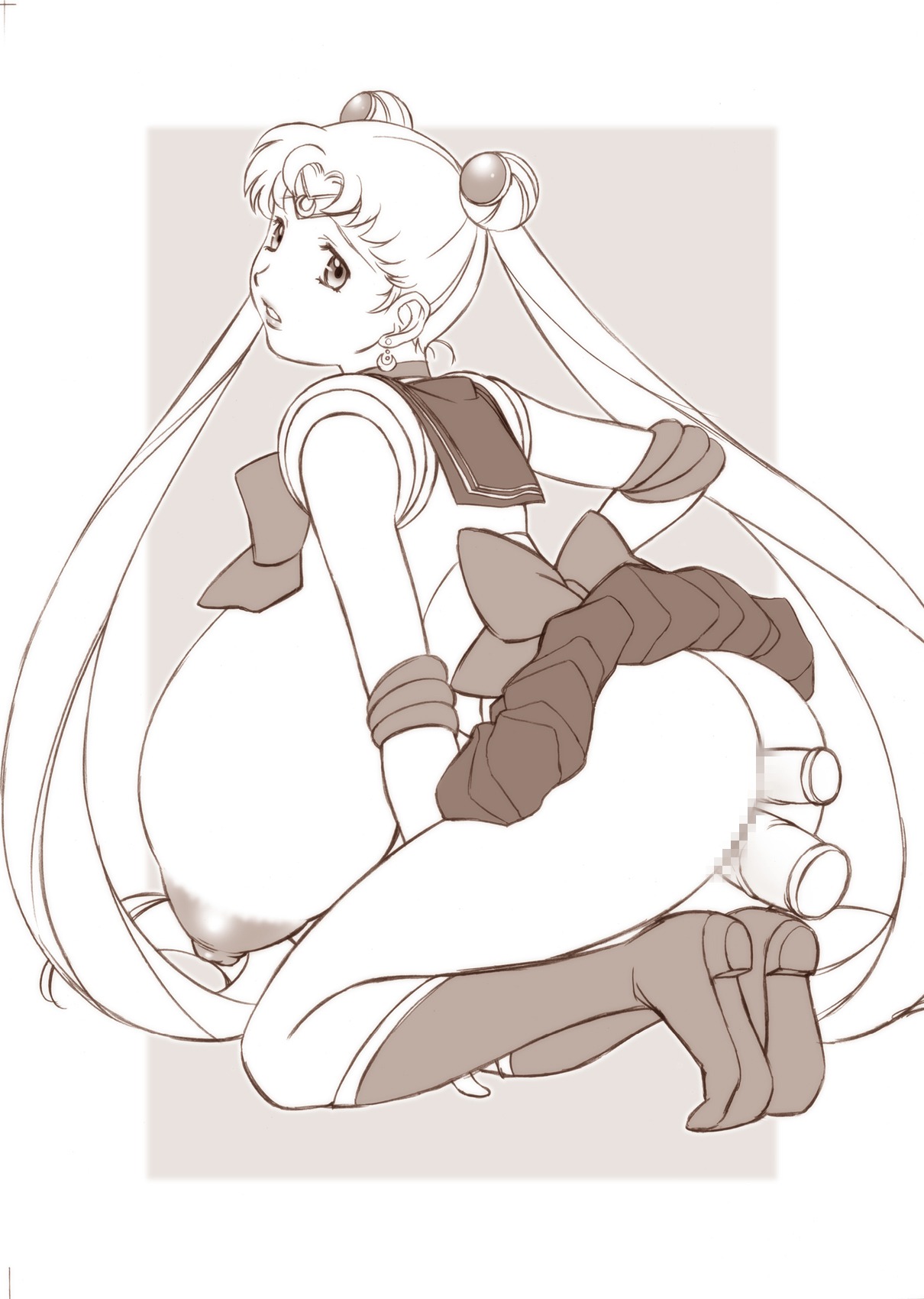 1girls anal_dildo anal_insertion ass bishoujo_senshi_sailor_moon breasts busty censored choker clothed_masturbation clothing dildo double_insertion earrings elbow_gloves erect_nipples female gigantic_breasts gloves highres hyper_breasts jewelry long_hair masturbation monochrome nipples orange_brand pussy rule34 sailor_moon skirt solo tied_hair twintails usagi_tsukino vaginal_insertion