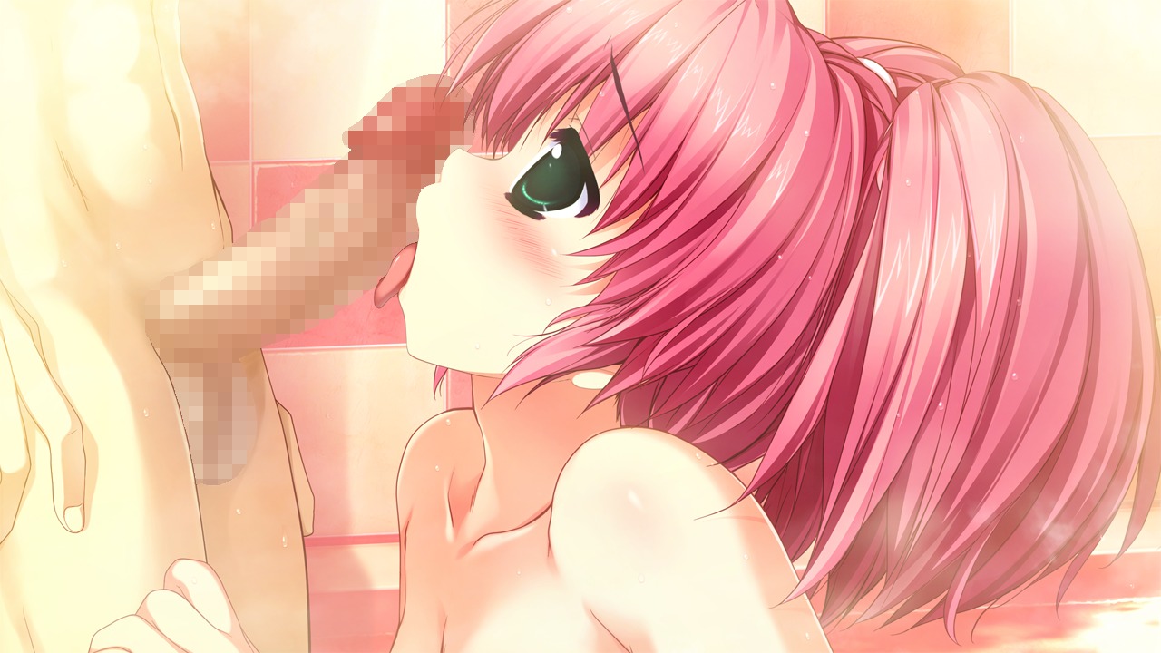 censored fellatio female game_cg green_eyes hair hayase_manami kamikaze_explorer male nude oral oshiki_hitoshi penis pink_hair rule34 wet