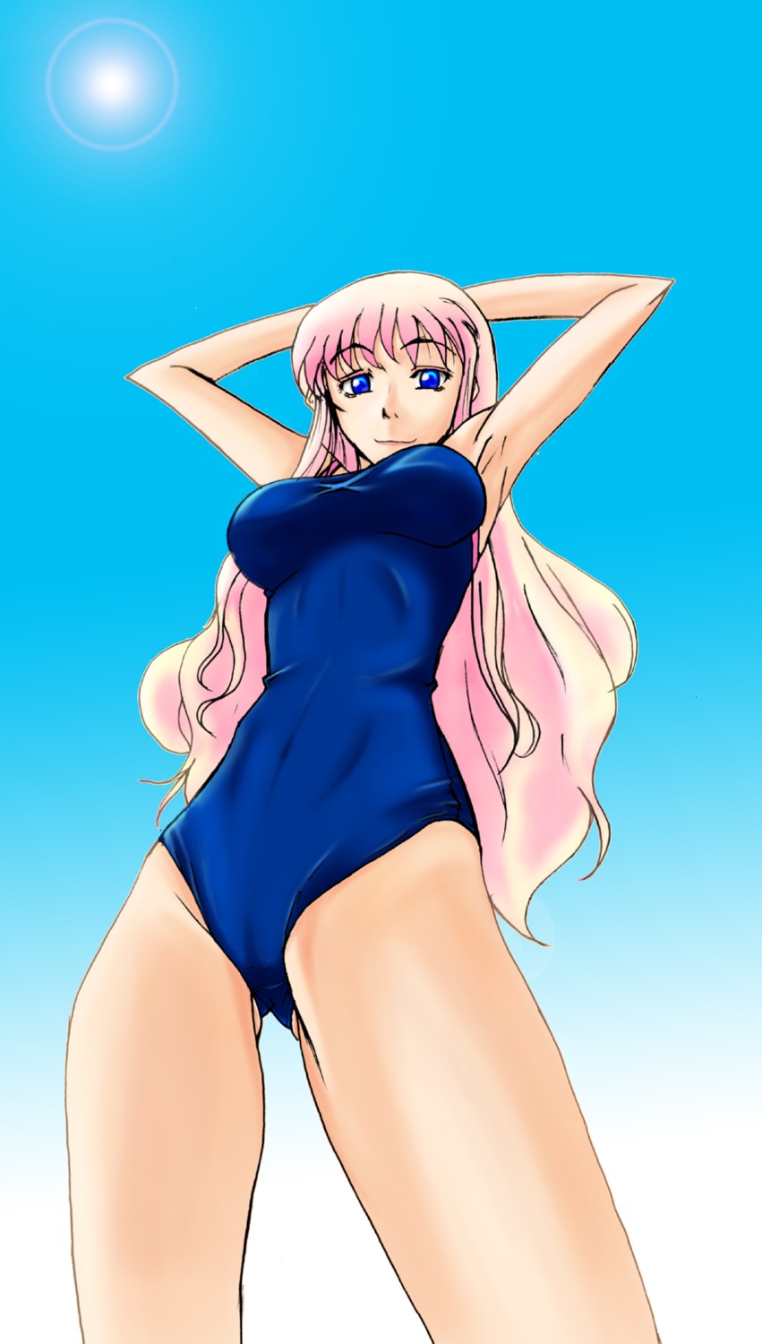 blue_eyes female high_res highres long_hair macross macross_frontier mmp80 one-piece_swimsuit rule34 sheryl_nome swimsuit